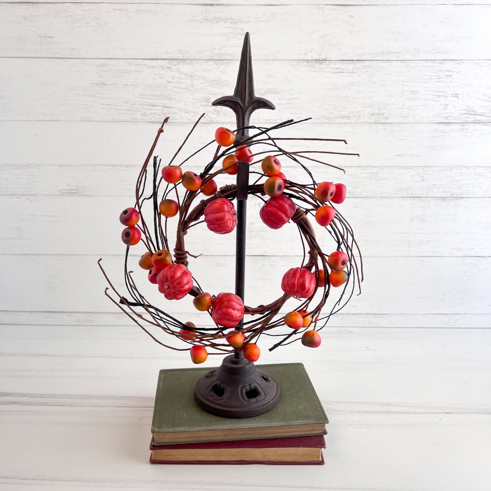 Orange Pumpkin Candle Ring / Wreath 4.5″ Inner Diameter Autumn Fall Floral