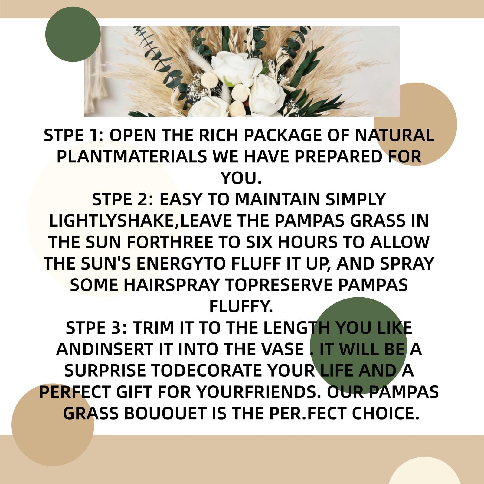 Begie Pampass Grass with Fake Roses Fluffy Dried Flowers with Eucalyptus Stem…