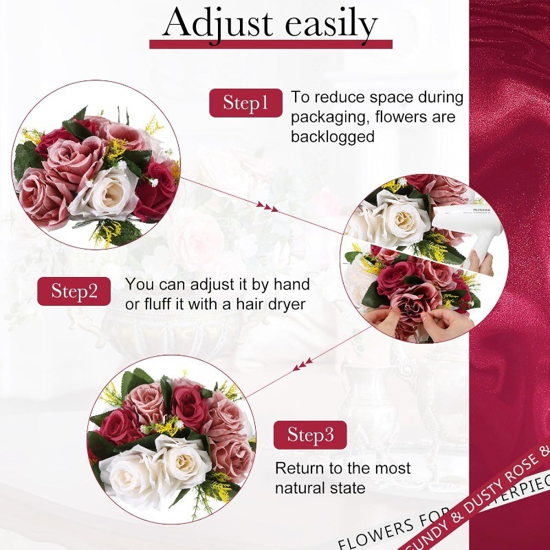 12 Pcs Artificial Rose Flower Balls for Centerpieces, Silk Roses Kissing Balls