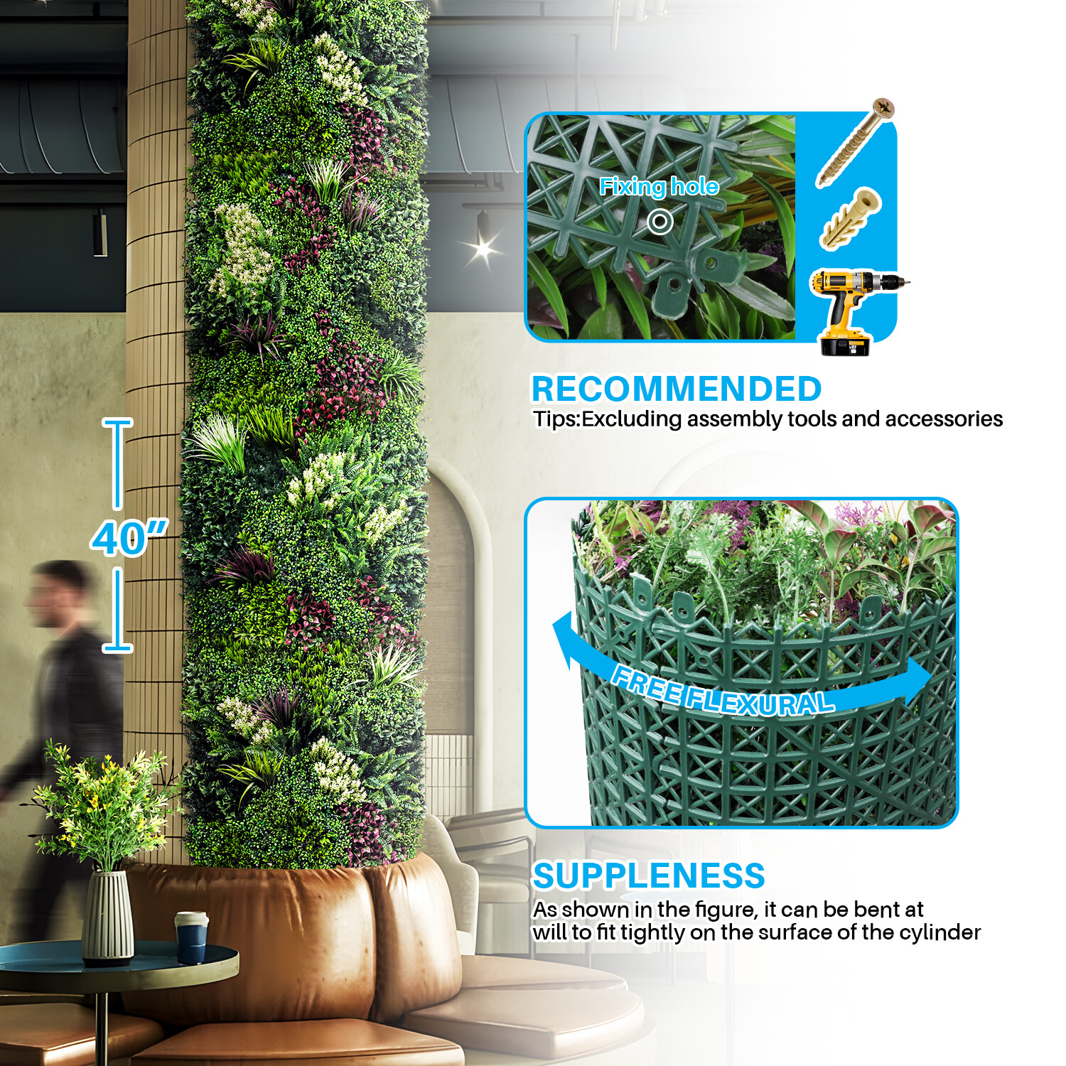 PATIO 40″ x 40″ Artificial Plant Fence Panel Set(of 3) Faux Grass Wall Decor