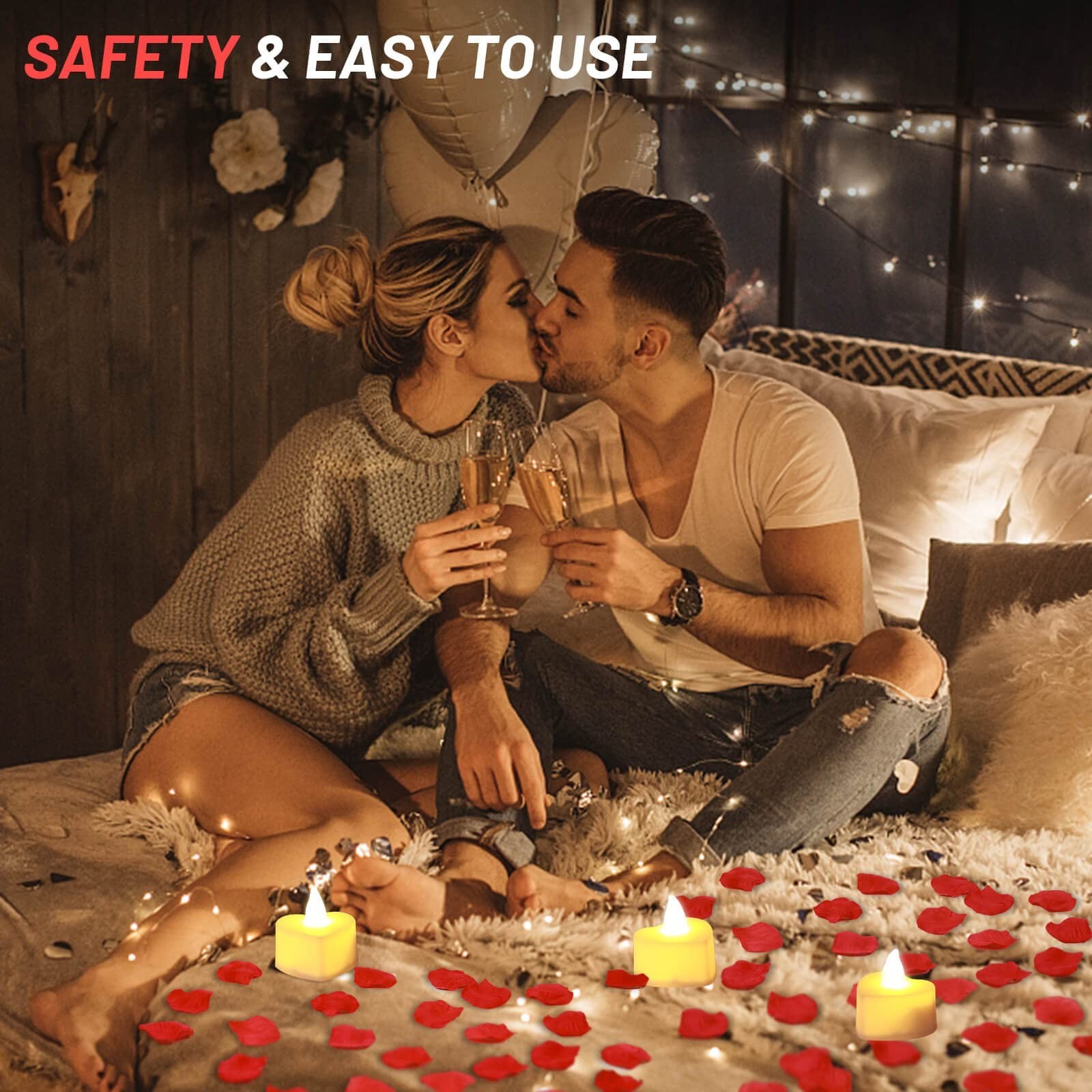 2000 Artificial Rose Petals & 24 LED Tea Light Candles – Romantic Wedding Decor,