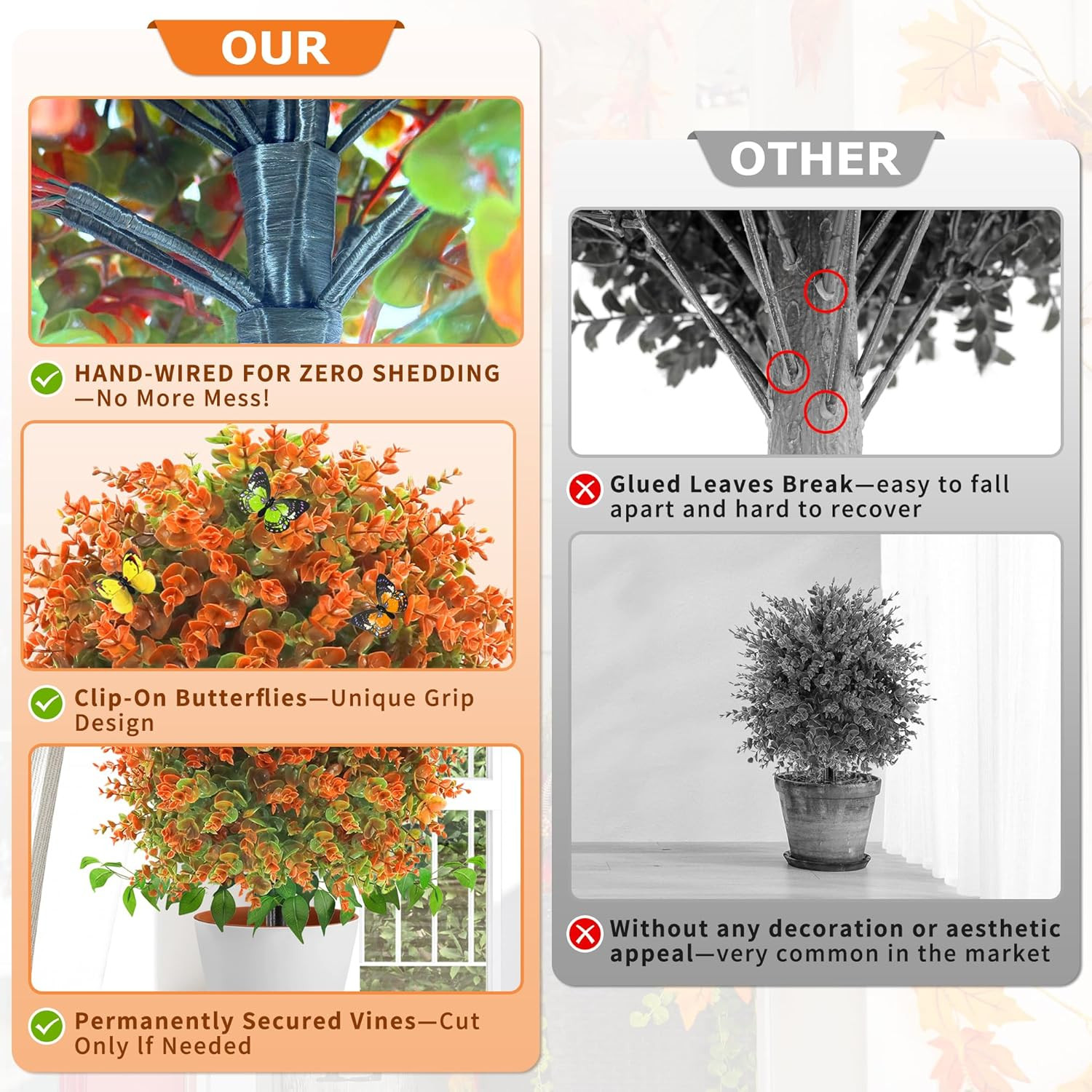 28″ Eucalyptus Fall Flower Bush with Stakes – Autumn Décor for Garden & Porch