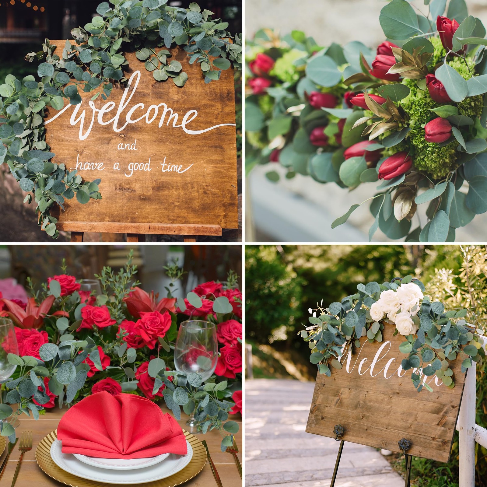 2 Pack Artificial Eucalyptus Garland Greenery Leaves Handmade 3D Silk Vines S…