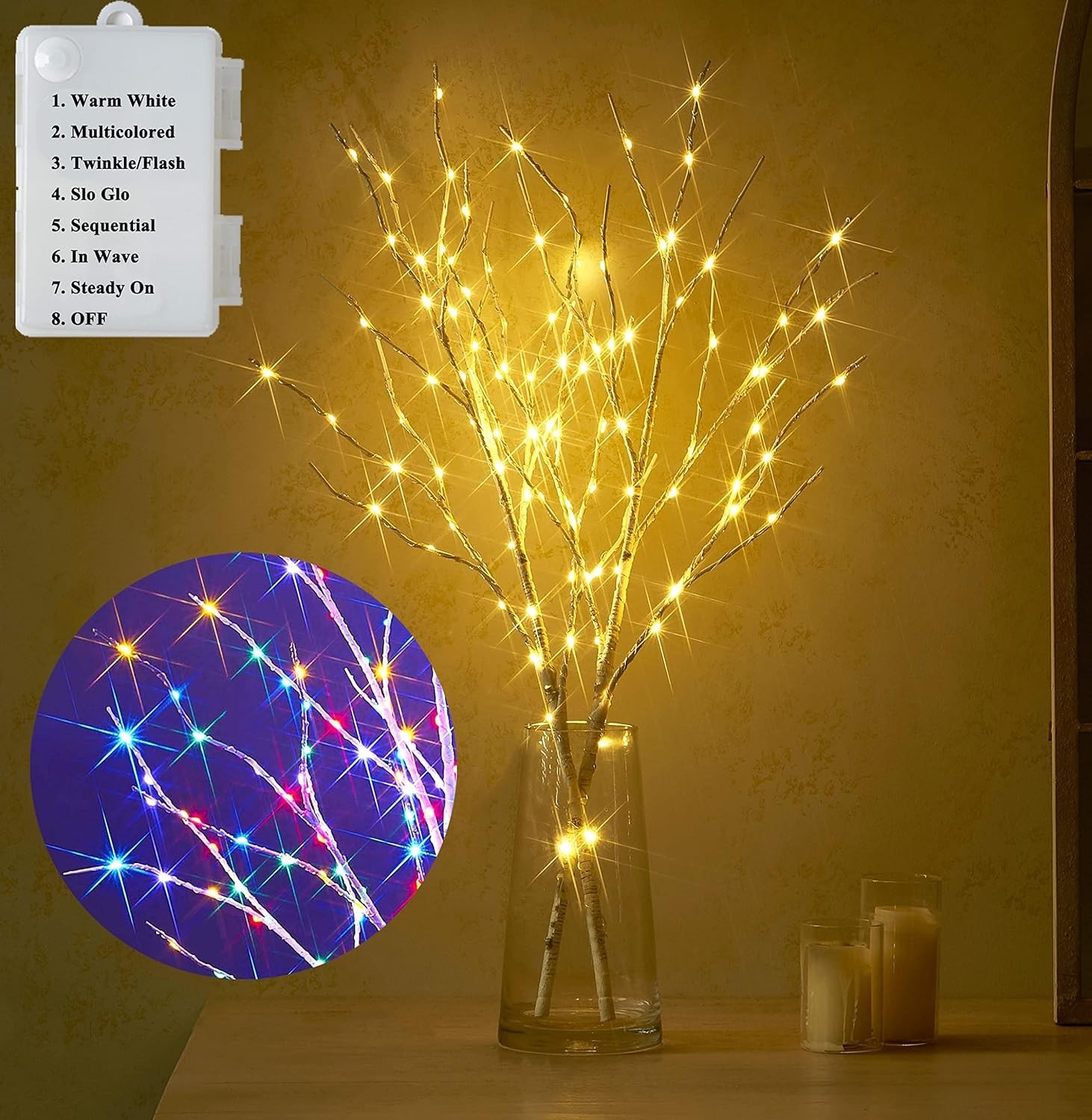 Waterproof 30-inch Lighted Birch Branches – 8 Functions for -Round Elegance