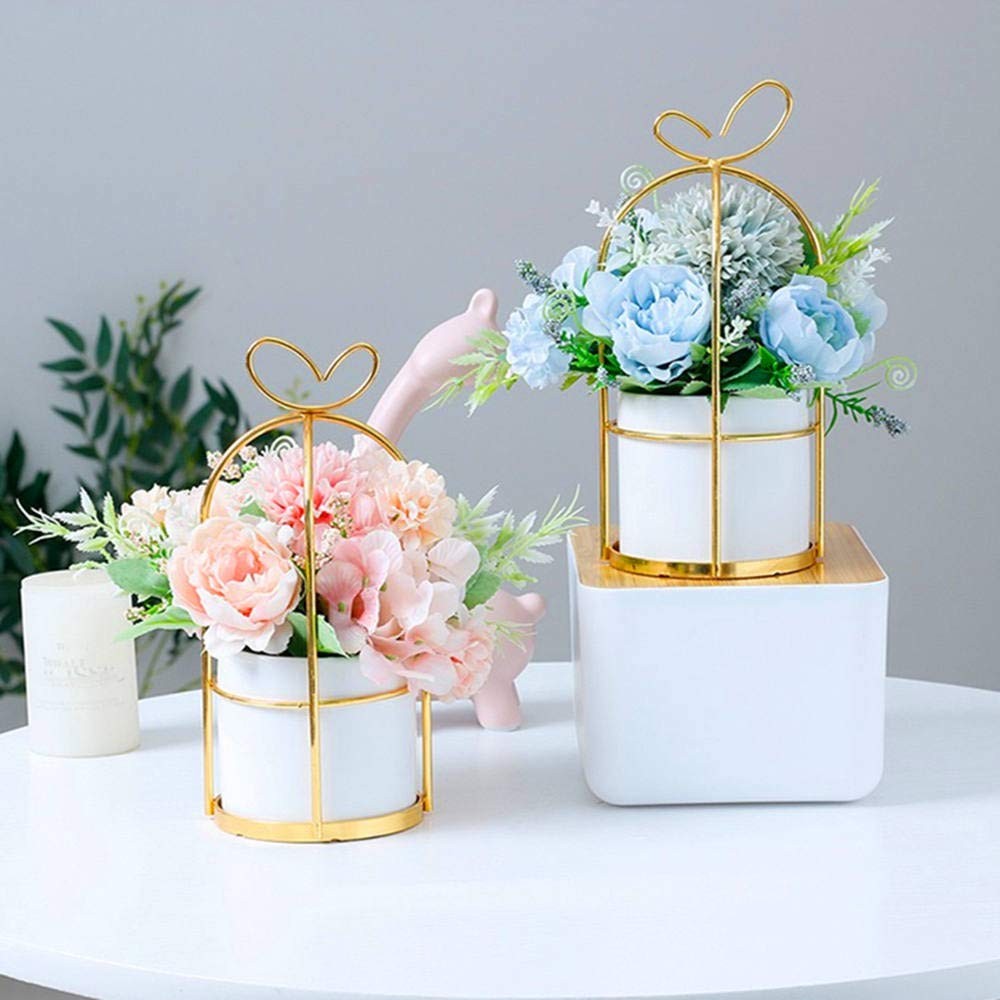 Artificial Flowers Peony Hydrangea Vase Set Wedding Centerpiece Pink 7.8in