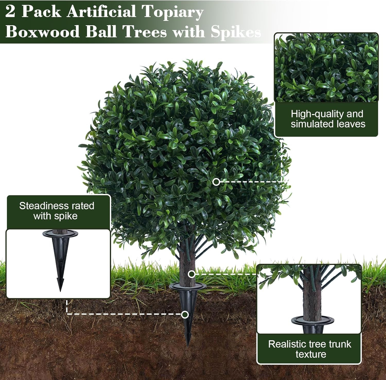 Artificial Boxwood Topiary Ball Bush Set of 2 Outdoor UV Resistant 22″