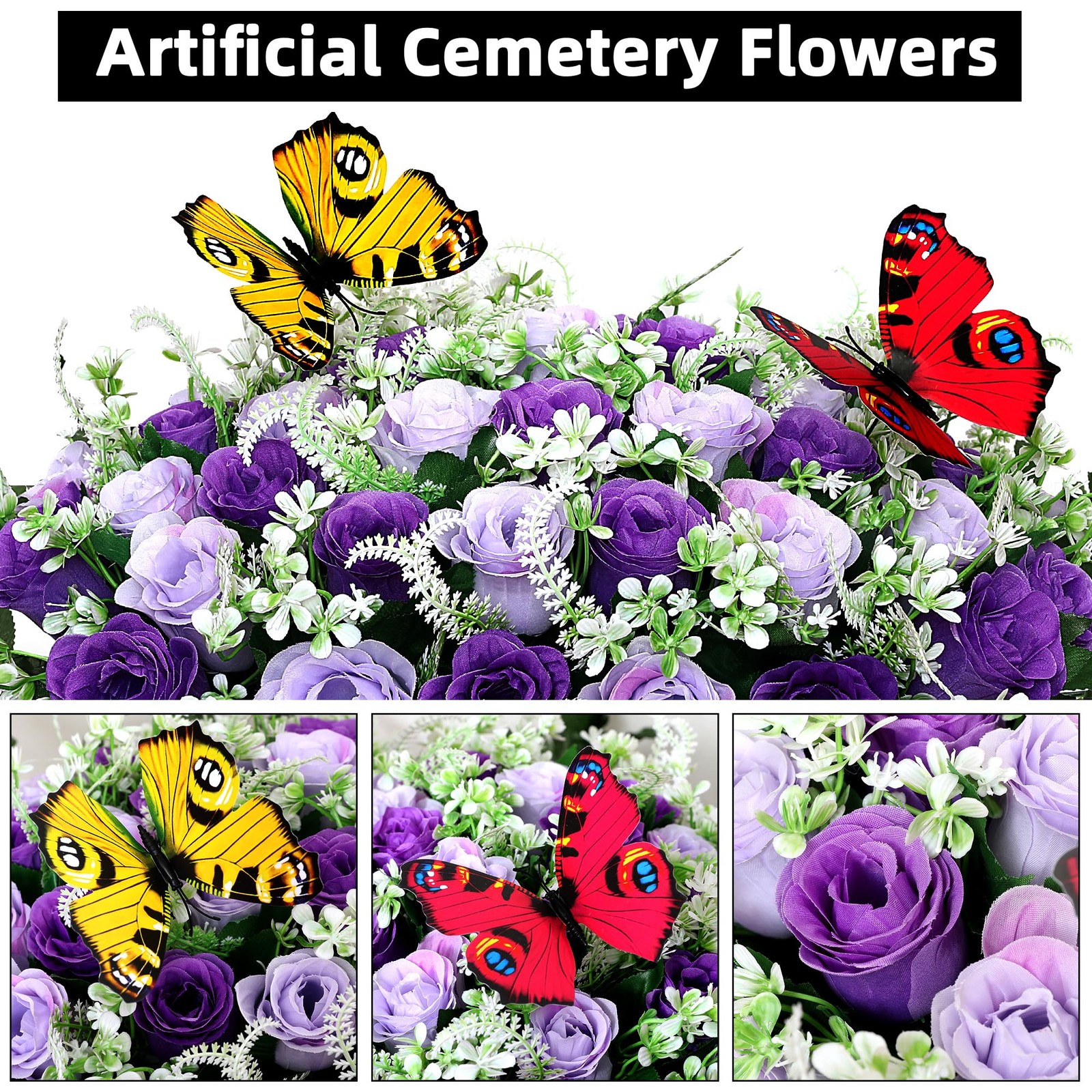 Artificial Cemetery Flowers for Grave,Large Headstone Flower Saddle Realistic…