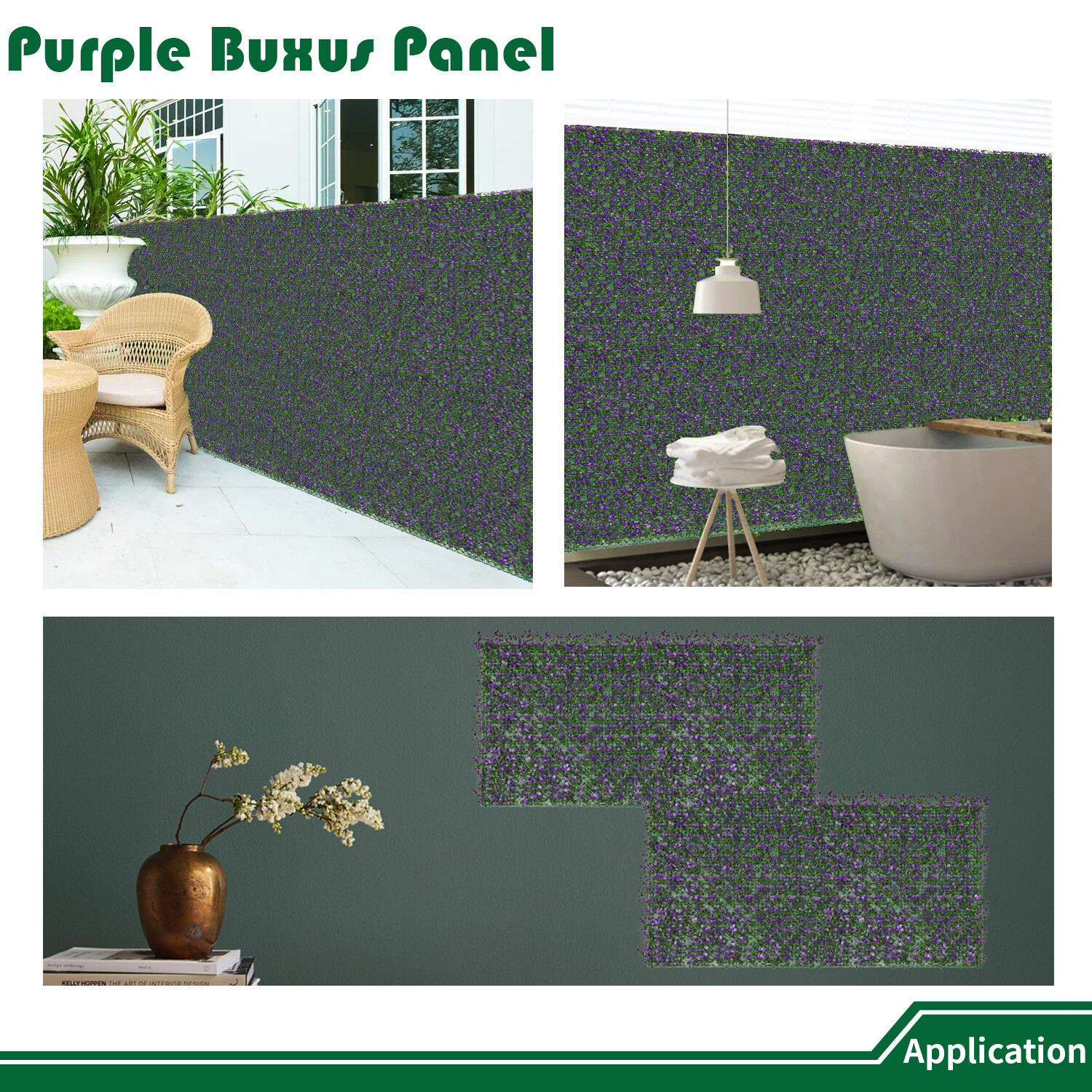 20″ Artificial Faux Purple Buxus Leaf Mats With Cover Back Greenery Wall Decor