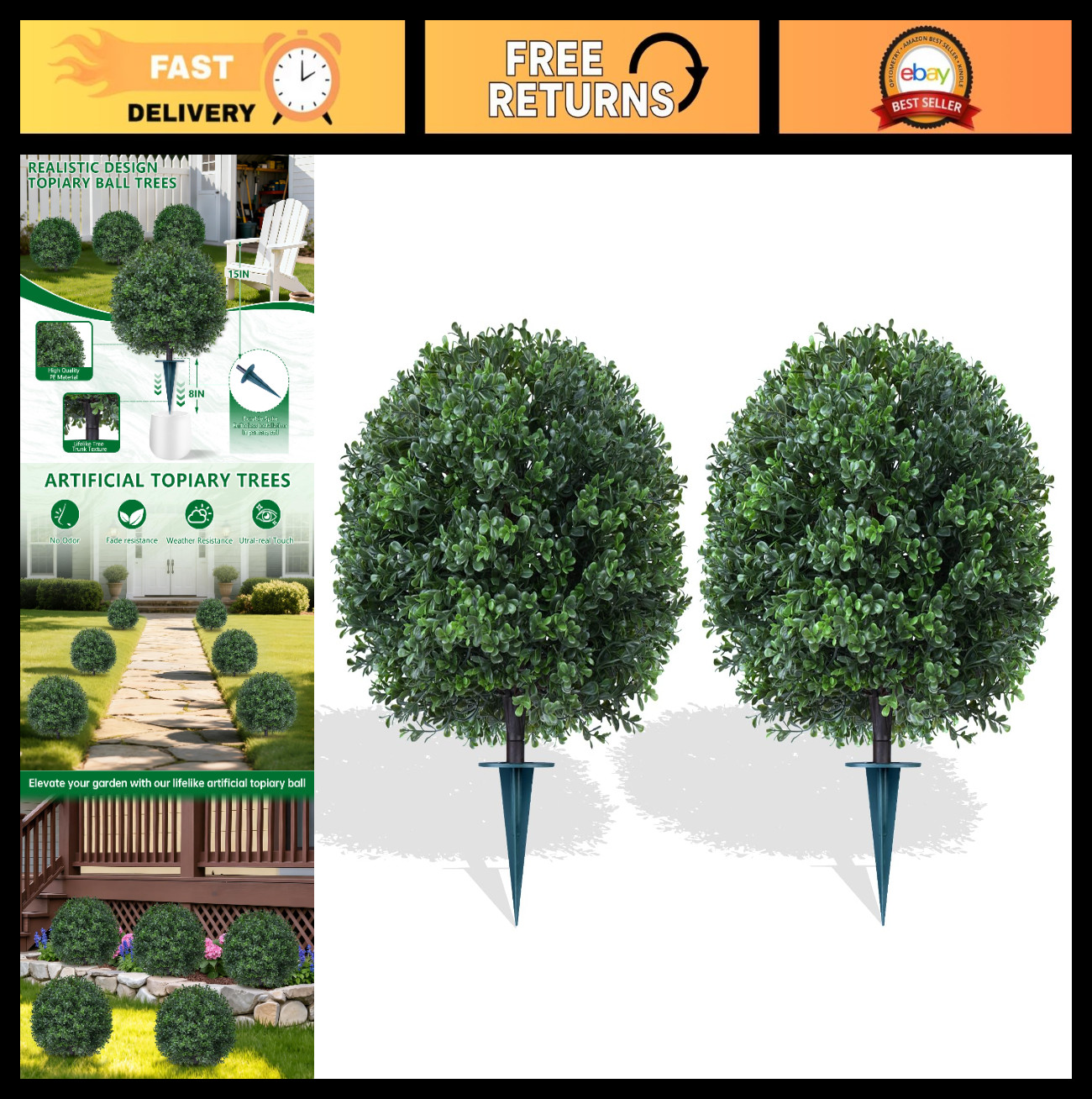 2 Pack Artificial Boxwood Topiary Trees – UV Resistant Faux Pine Shrubs for Indo