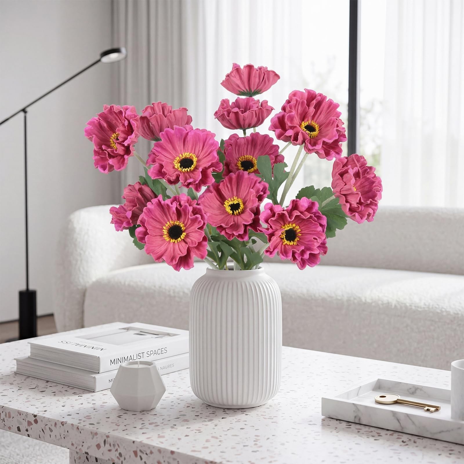 15 Heads Poppy Flowers Artificial, 3PCS PU Real Touch Hot Pink Flowers Faux P…