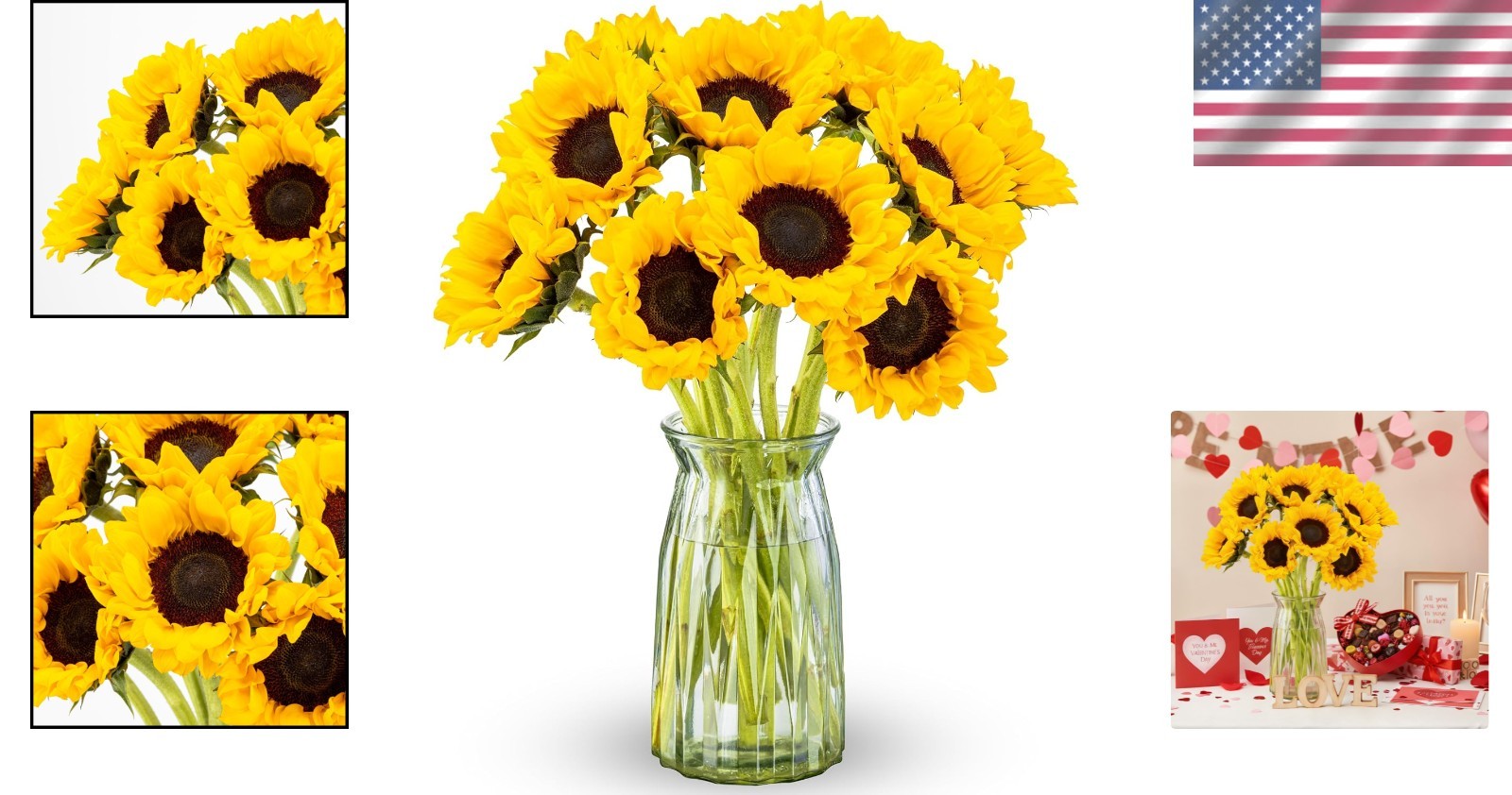 Sunflower Gift Bouquet with Vase 10 Stems for Sympathy and Congratulations