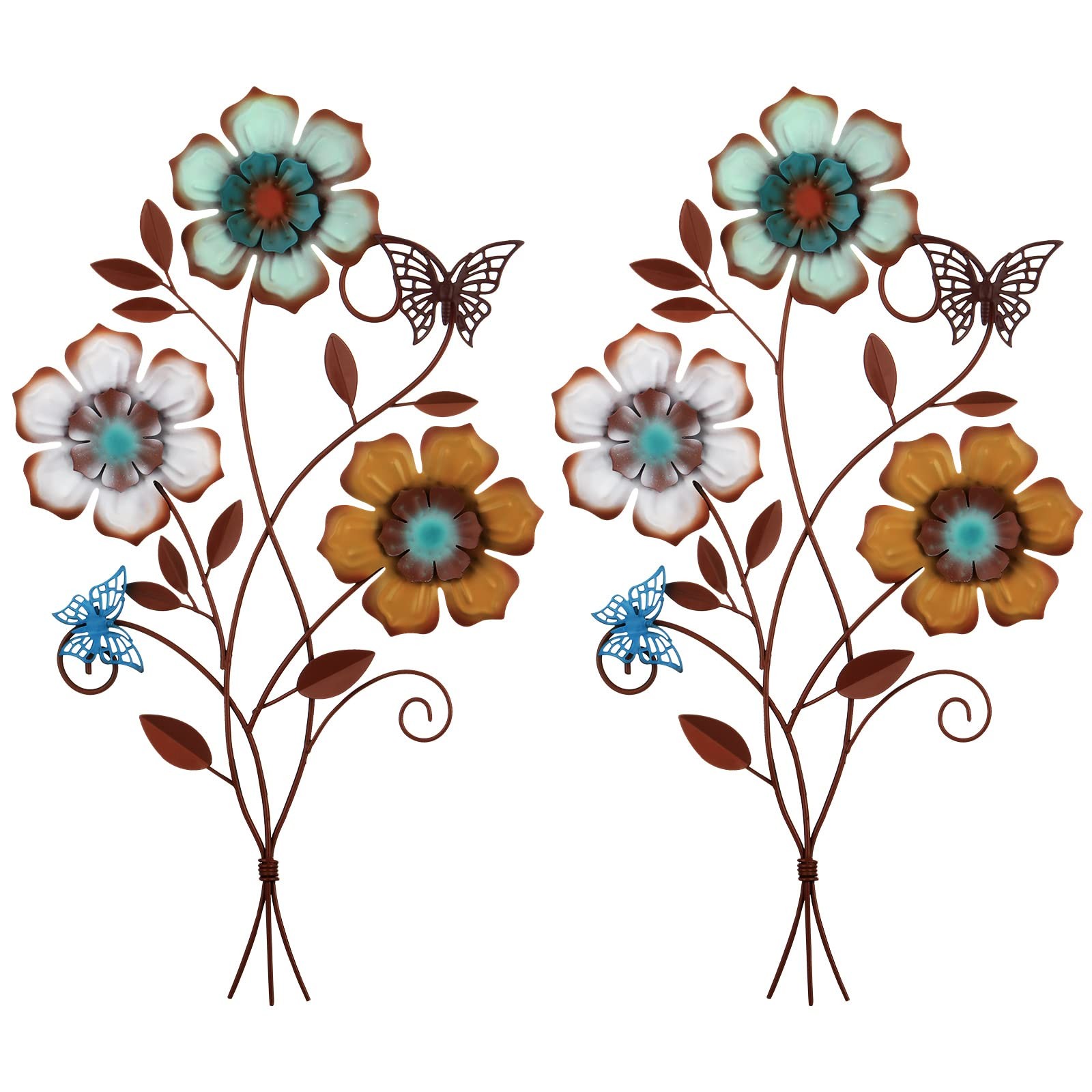 Moxweyeni Tricolor Flower Wall Decor Vintage 15 x 9.1 inches, Multicolor