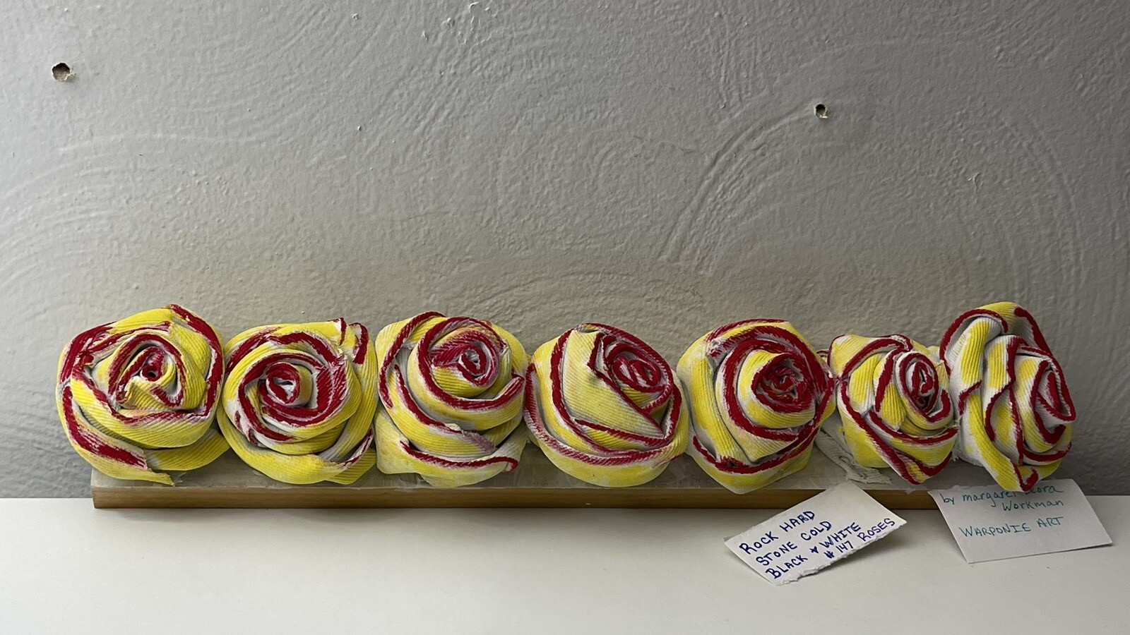 handmade Shelf Sitter Roses On Wood 15.5x 3.5