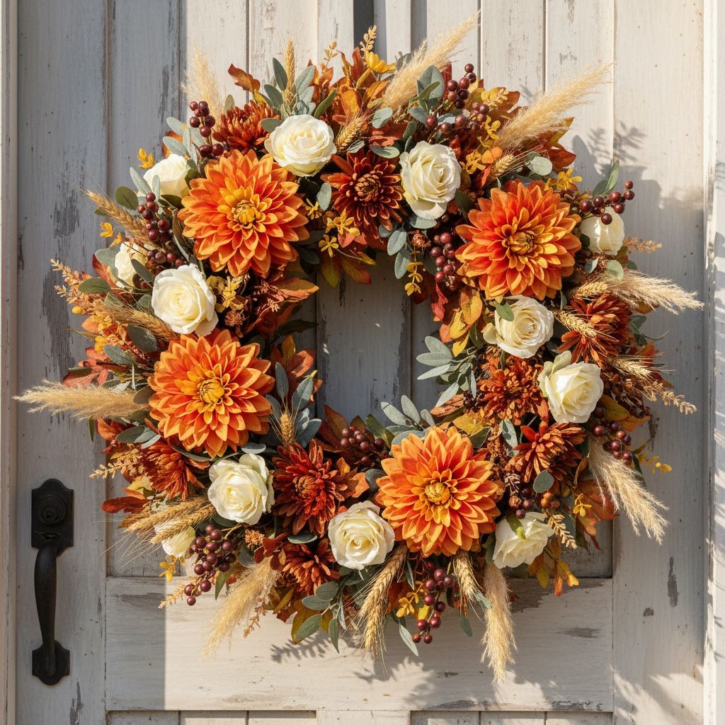 Orange Dahlia Stem Faux Flower 24 Inch 5 Inch Bloom Autumn Dahlia Fall Floral Ar