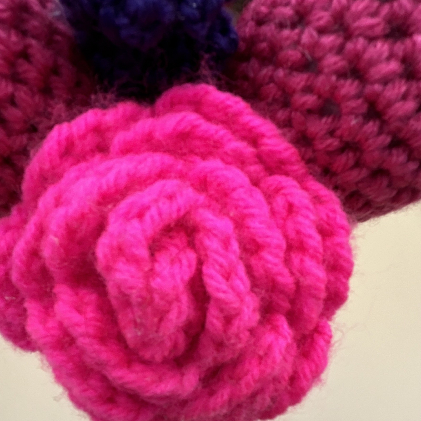 Handmade Yarn Crochet Flower Bouquet Pink Purple Green Rose Lavender Tulip