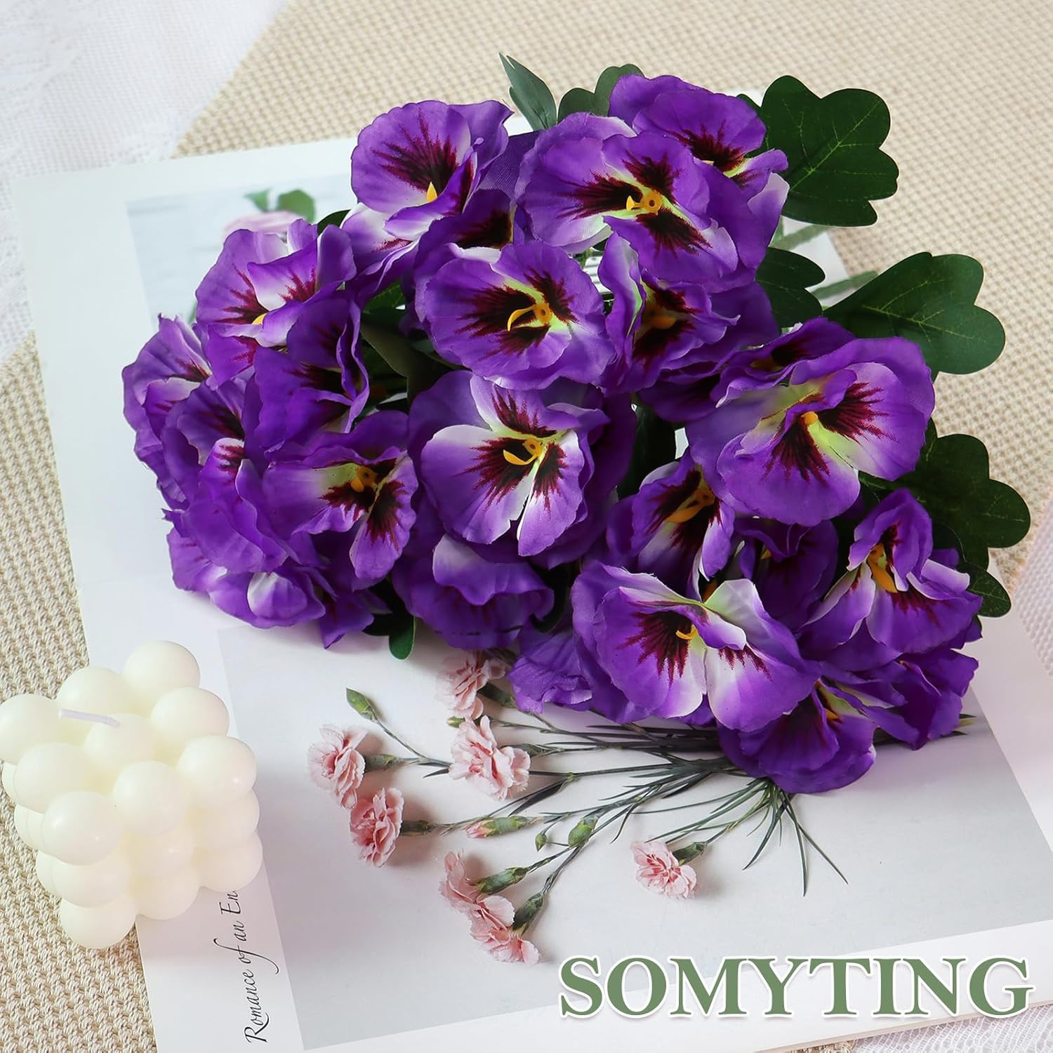 Artificial Pansies Flowers Outdoor 10 Bundles Faux Flowers UV Resistant Plastic