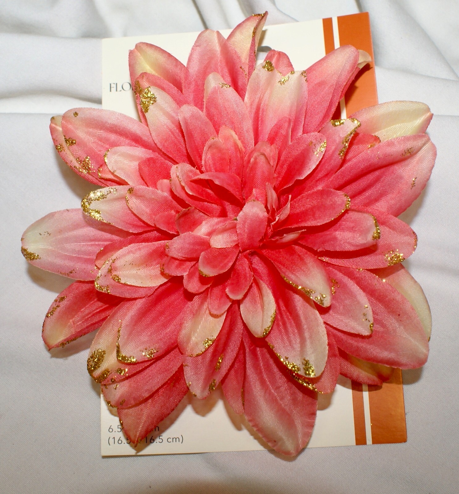 Silk Floral Mum Flowers Clip On Rusty Red or Beige/Pink Glittered 6″ New Each