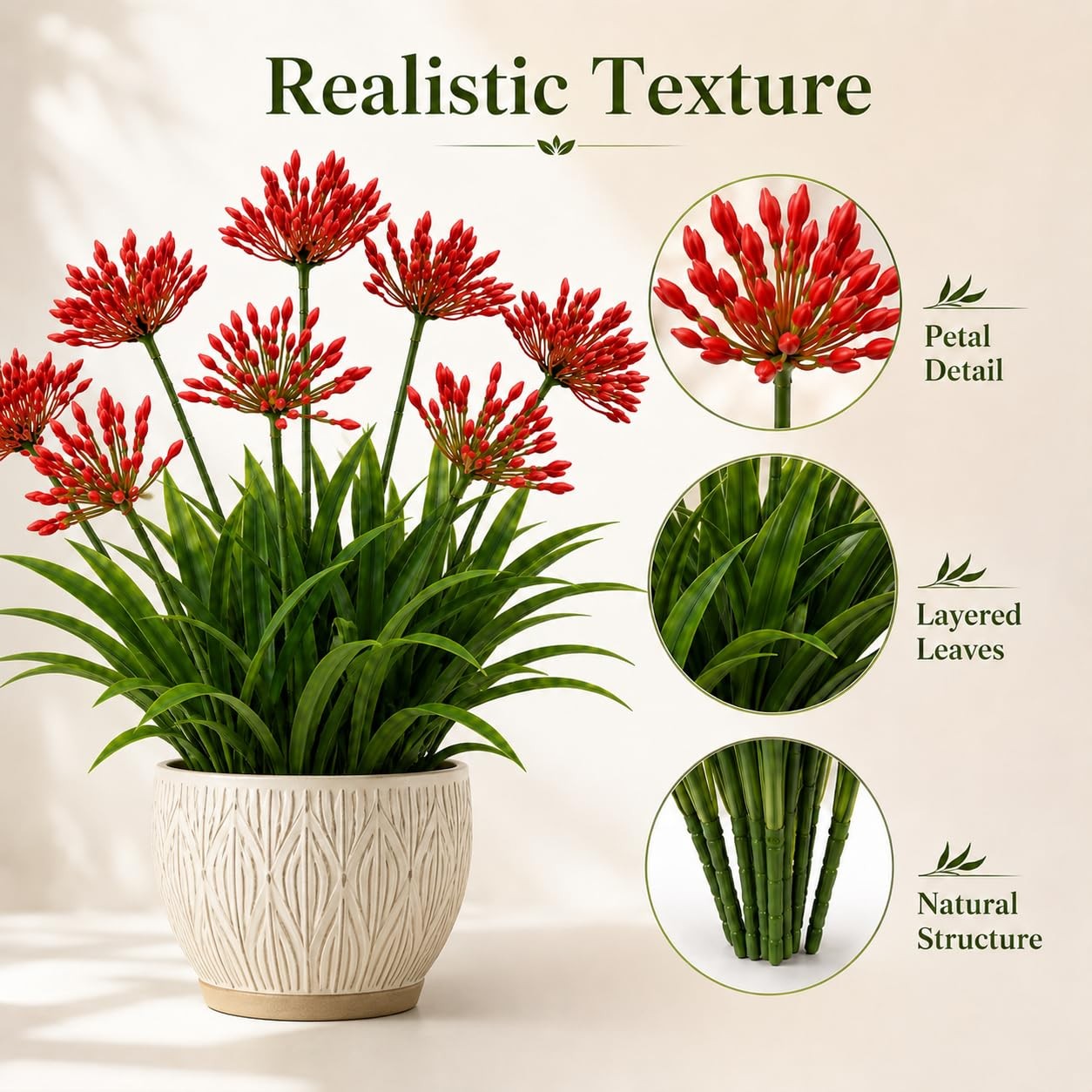 Artificial Agapanthus Flowers -18.6″ Tall 16 Stems Faux Outdoor Plant,UV-Resi…