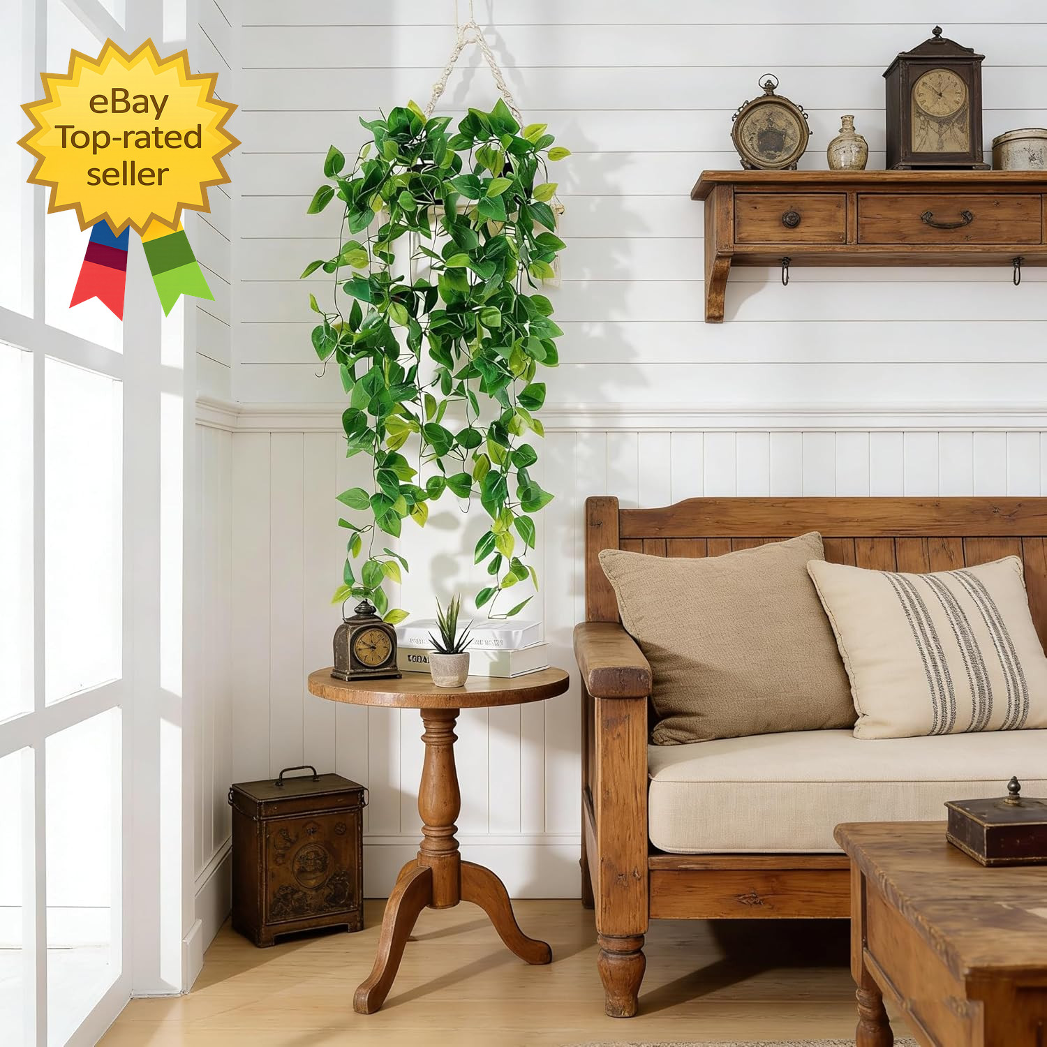 2 Pcs Fake Hanging Plants Artificial Pothos Vines Indoor Outdoor Home Decor