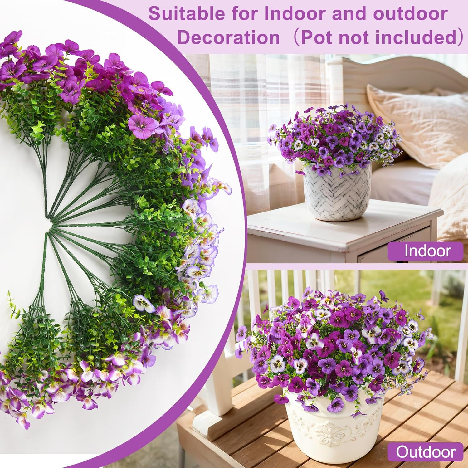 Artificial Fake Pansy Flowers for Outdoor, 12 Pcs Faux Silk Pansies Flower for S