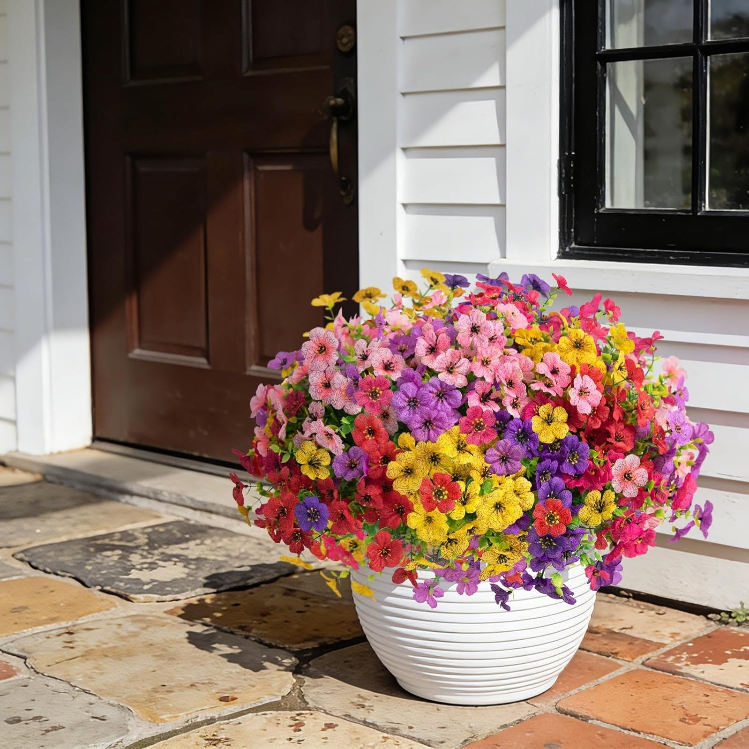12 Bundles Artificial Flowers for Outdoors Fake Silk Plastic Flowers for