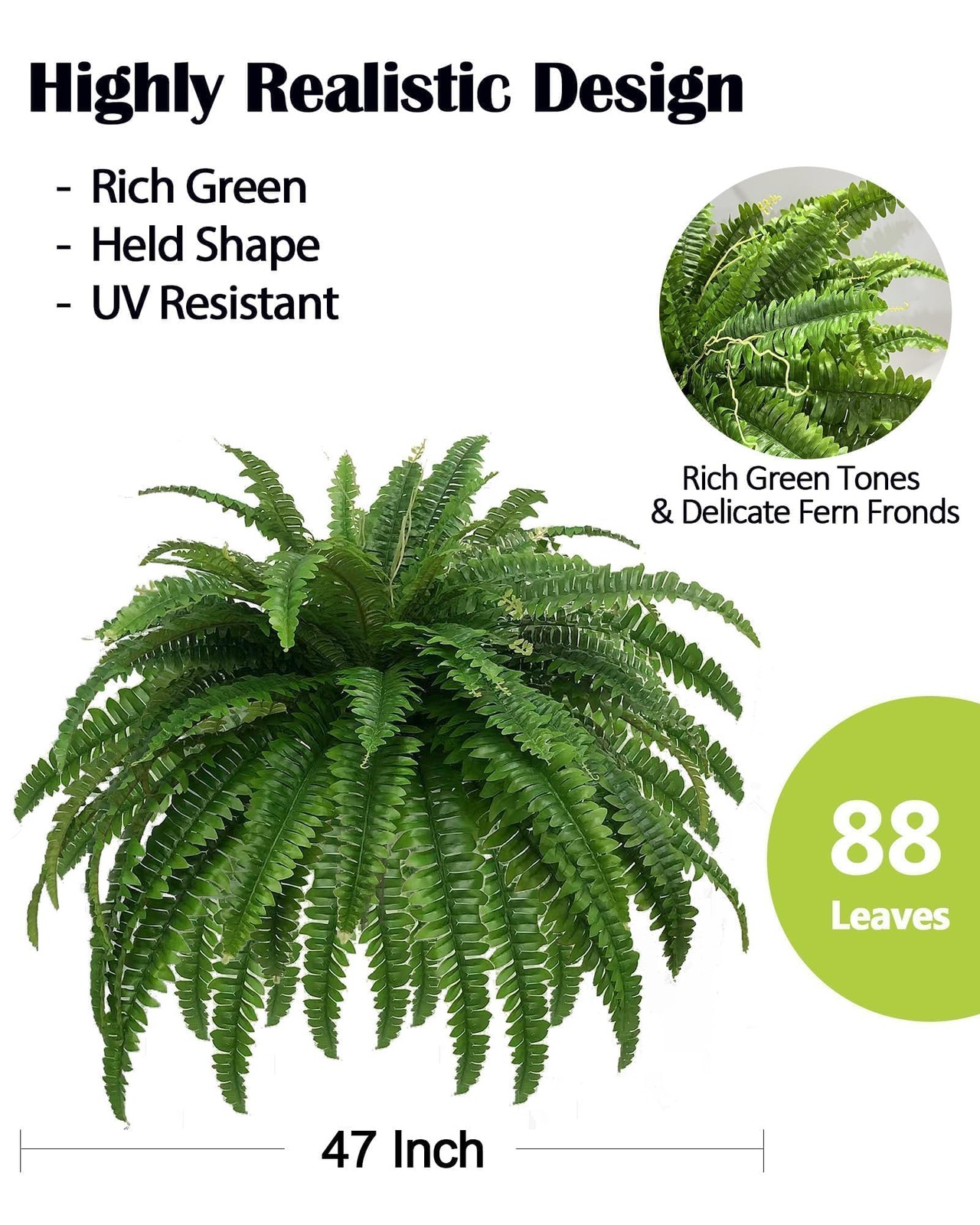 GYERB 48″ Large Artificial Boston Fern Plants for Outdoor Indoor, Fake Ferns …
