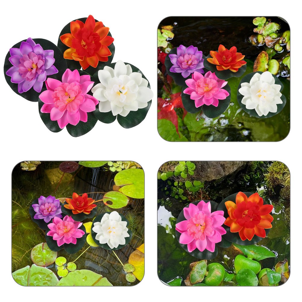 4Pcs Eva Silk Floating Lotus Flowers Assorted Colors for Garden Pond