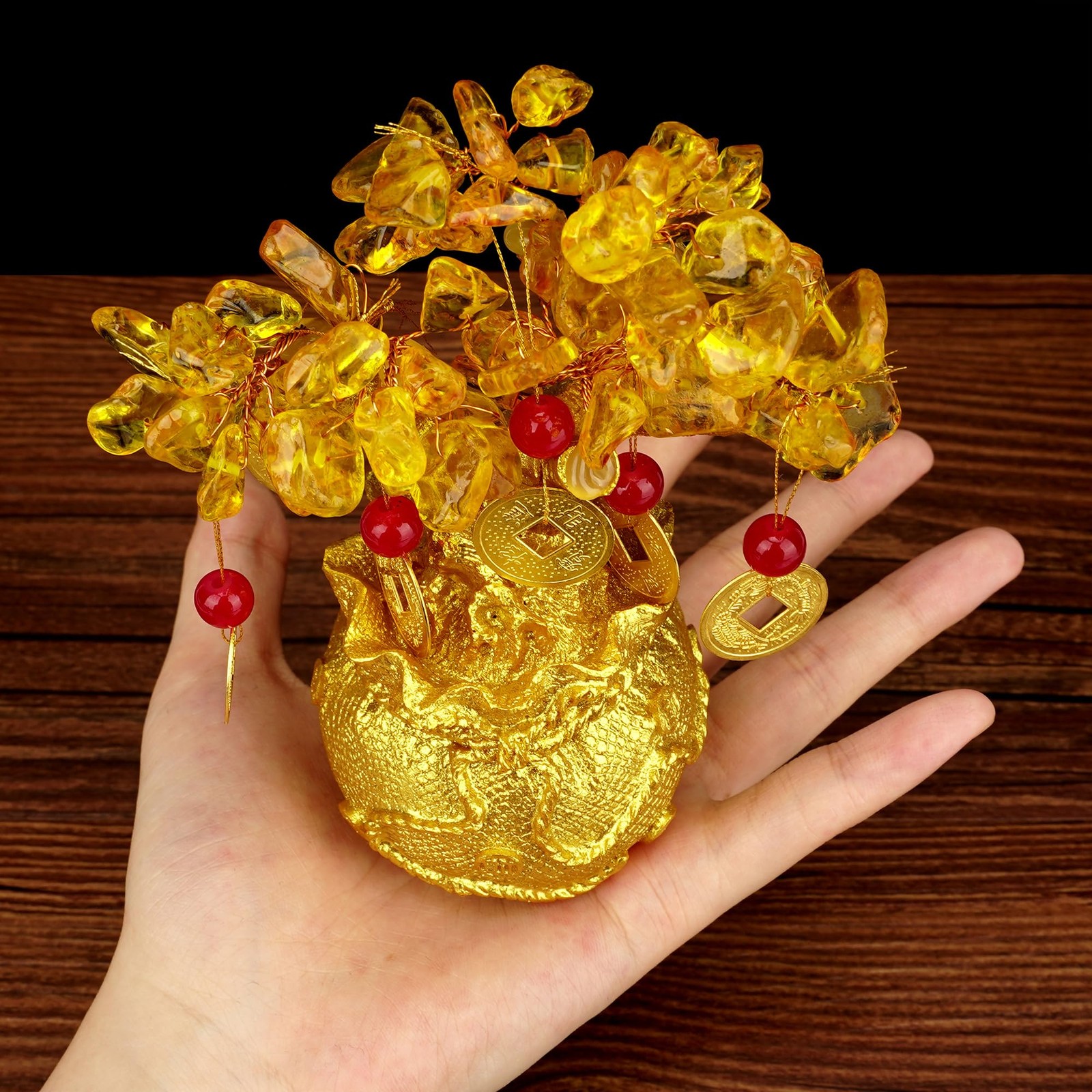 Rose Quartz Money Tree – Feng Shui Love & Wealth Golden Bag Bonsai Lucky Gems…