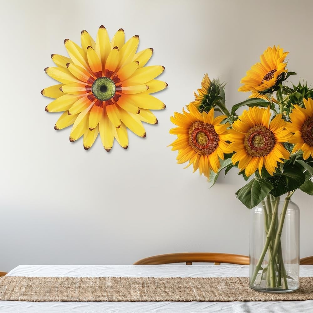 Sunflower Decor 11″ Metal Flower Wall Decor for Indoor Outdoor, Sunflower Kitche