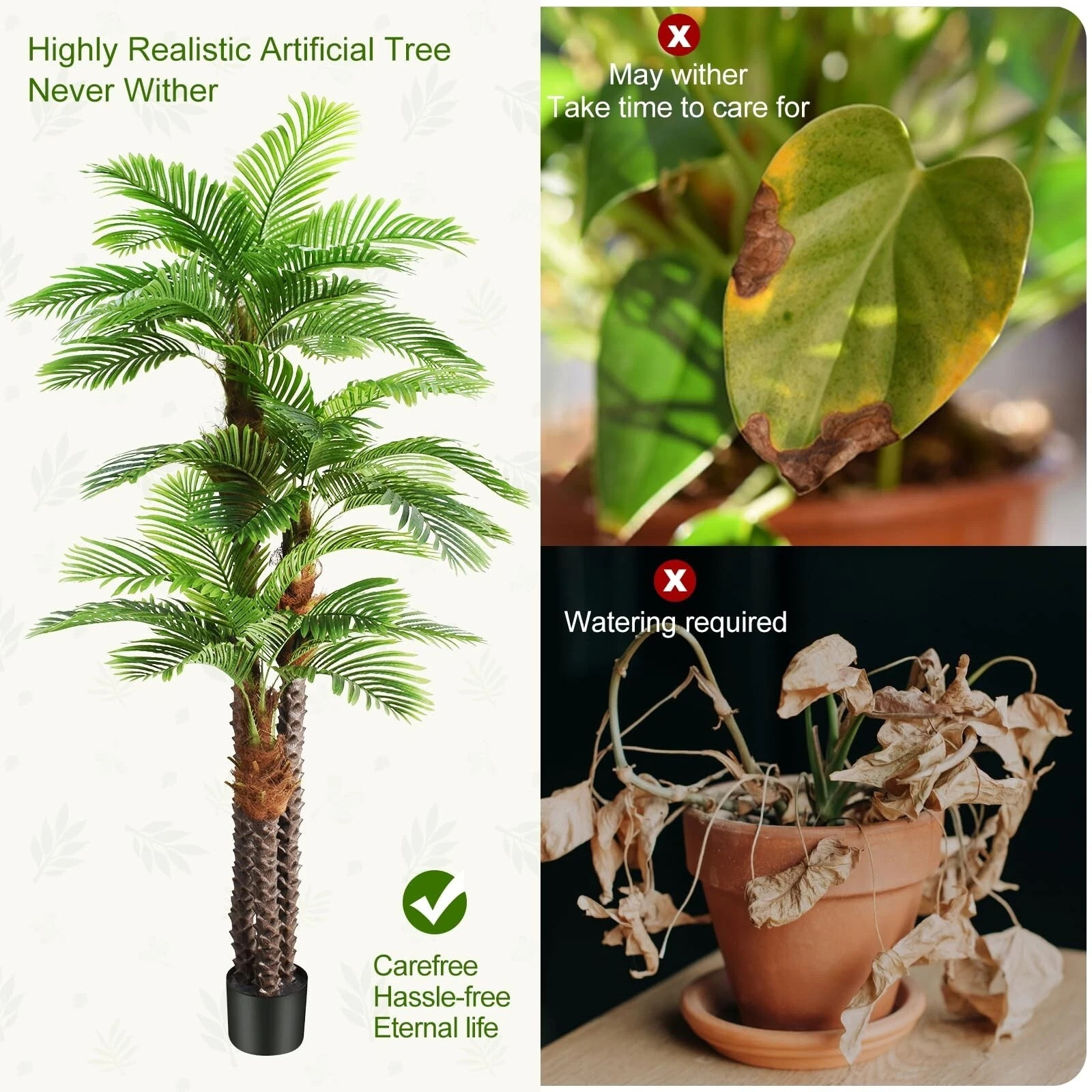 8.5ft Tall Artificial Palm Tree for Outdoors – Triple Phoenix Palm, UV Resist…