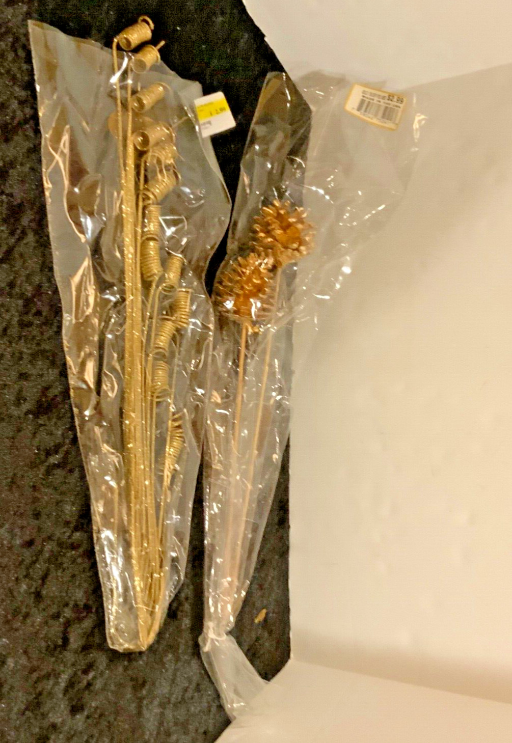 Lot of 2 VINTAGE Gold Pinecone Sprays Christmas/Room/Floral Decorations