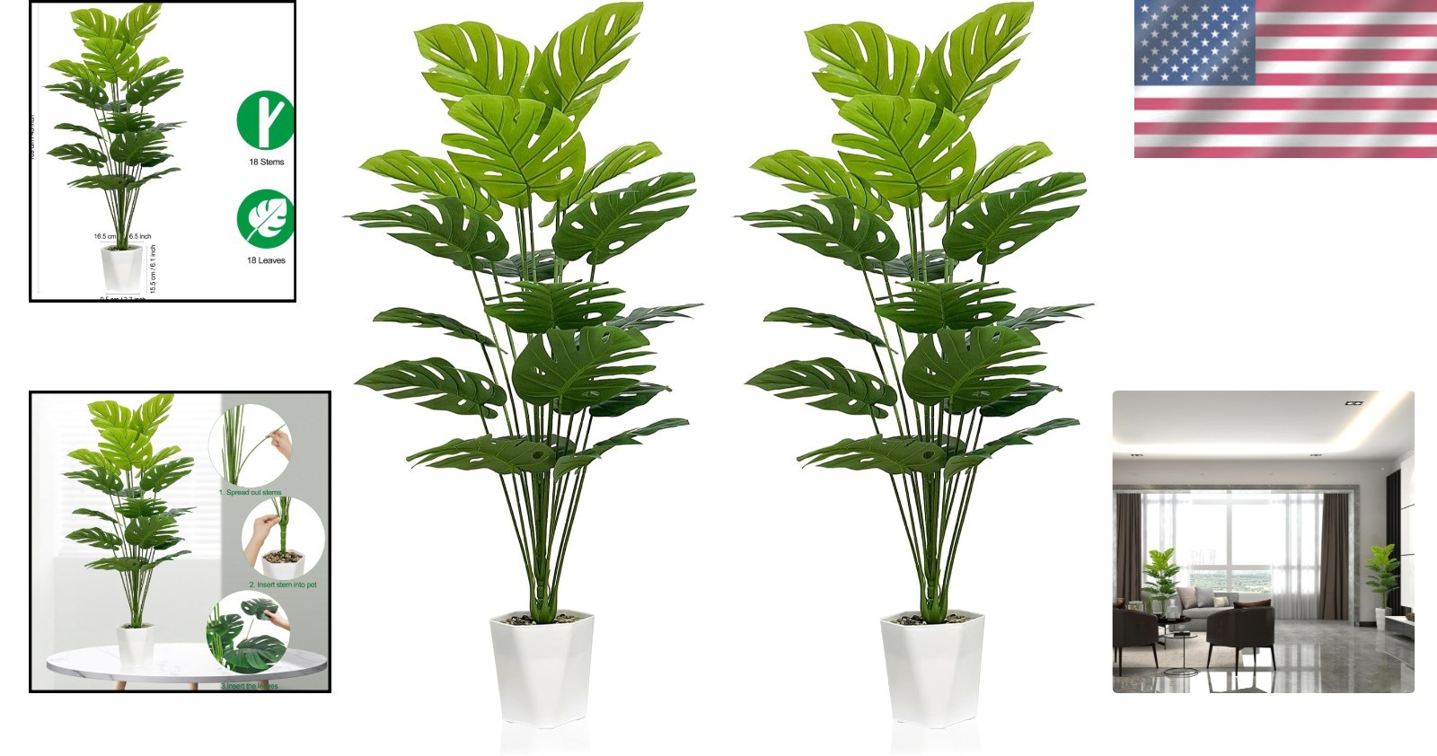 Lifelike Tropical Monstera Plants Set, 43″ Faux Trees