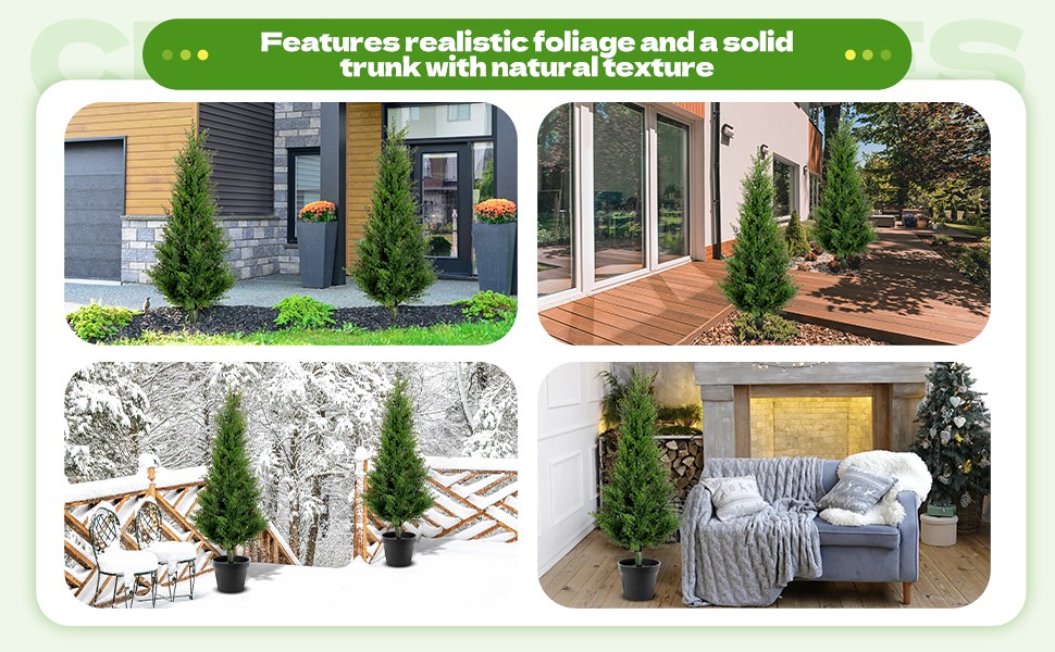 2 Set 3 ft Artificial Cedar Trees with Ground Spike Summer Yard Decoaration UV