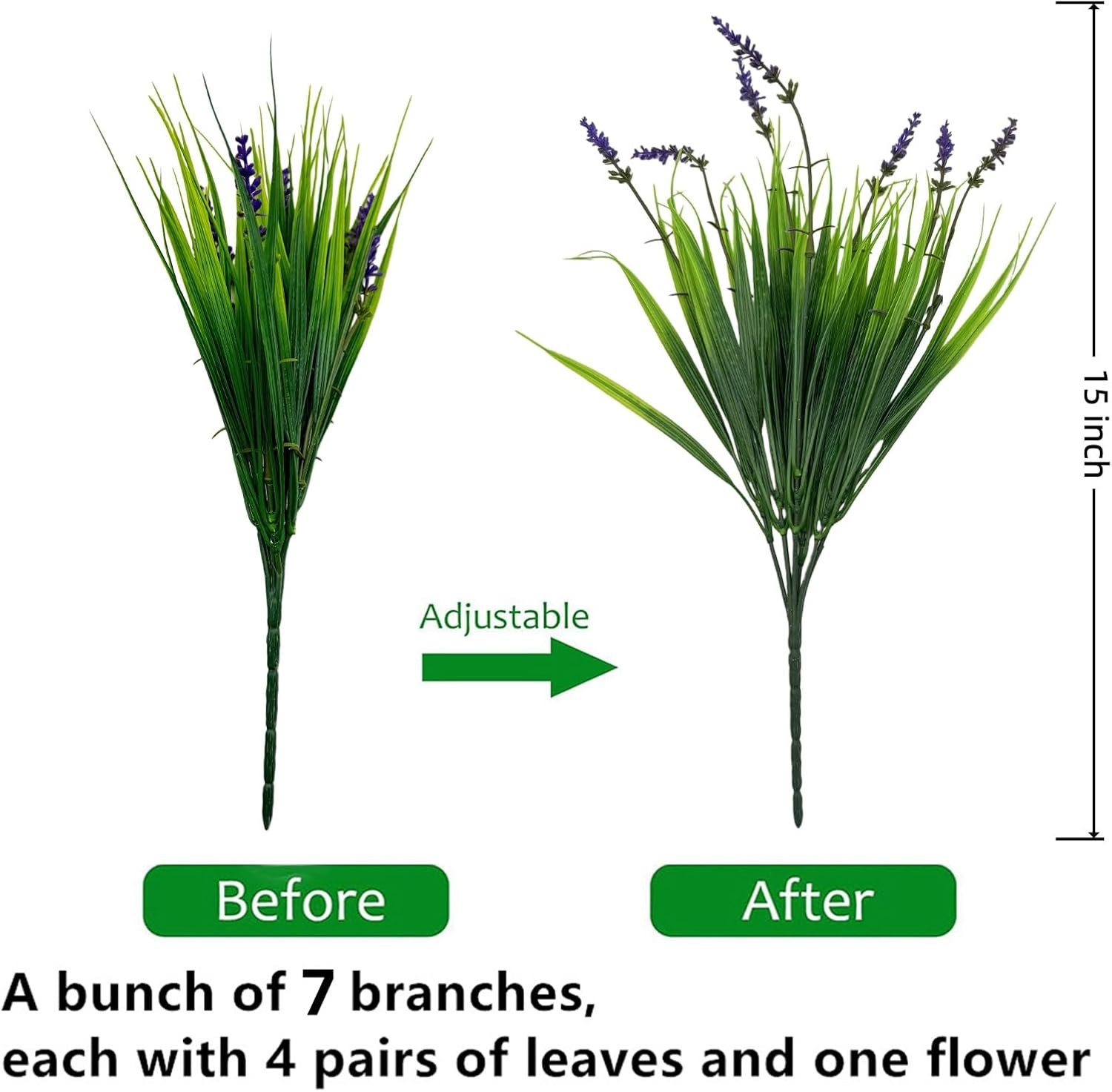 12 Bundles UV Faux Monkey Grass with Flowers, Outdoor Planter Decor US