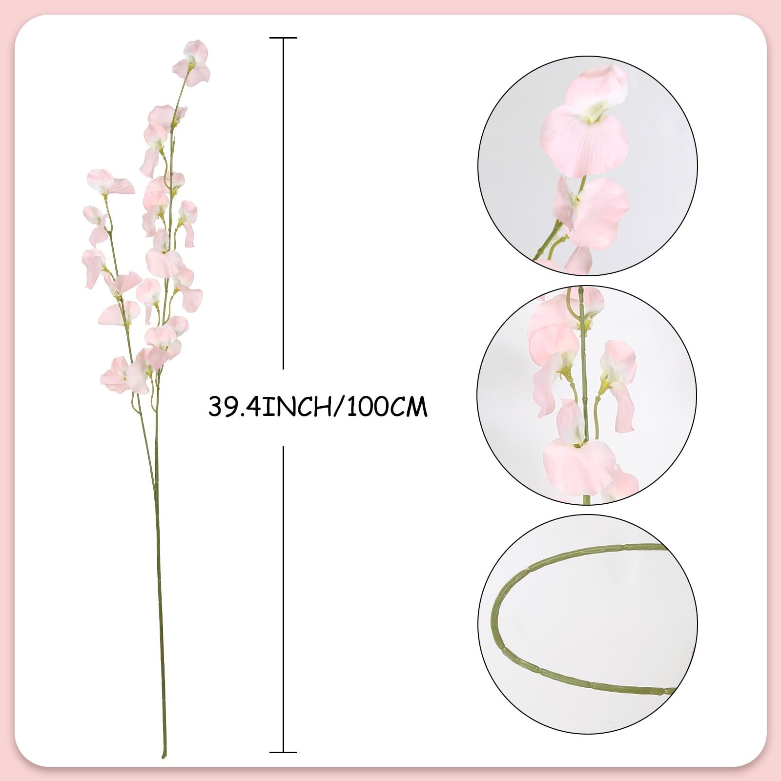 8PCS Artificial Sweet Pea Flowers 39″ Fake Pink Flowers Long Stem Artificial …
