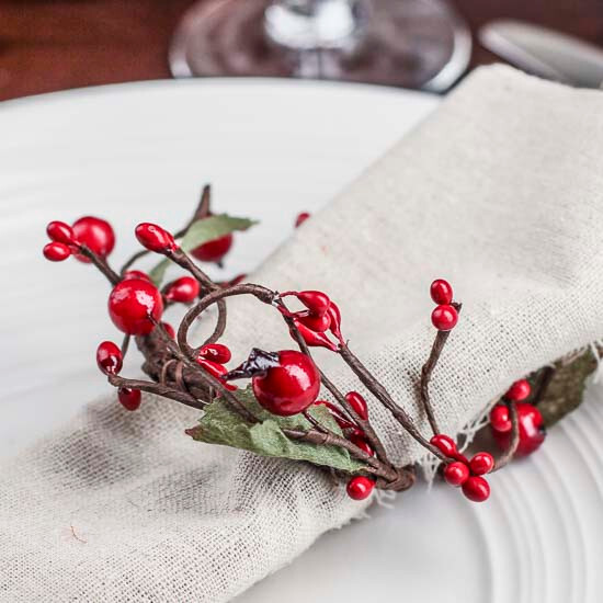 Bulk Buy of 12 Bright Red Assorted Berry 2-1/2″ Taper / Napkin Rings