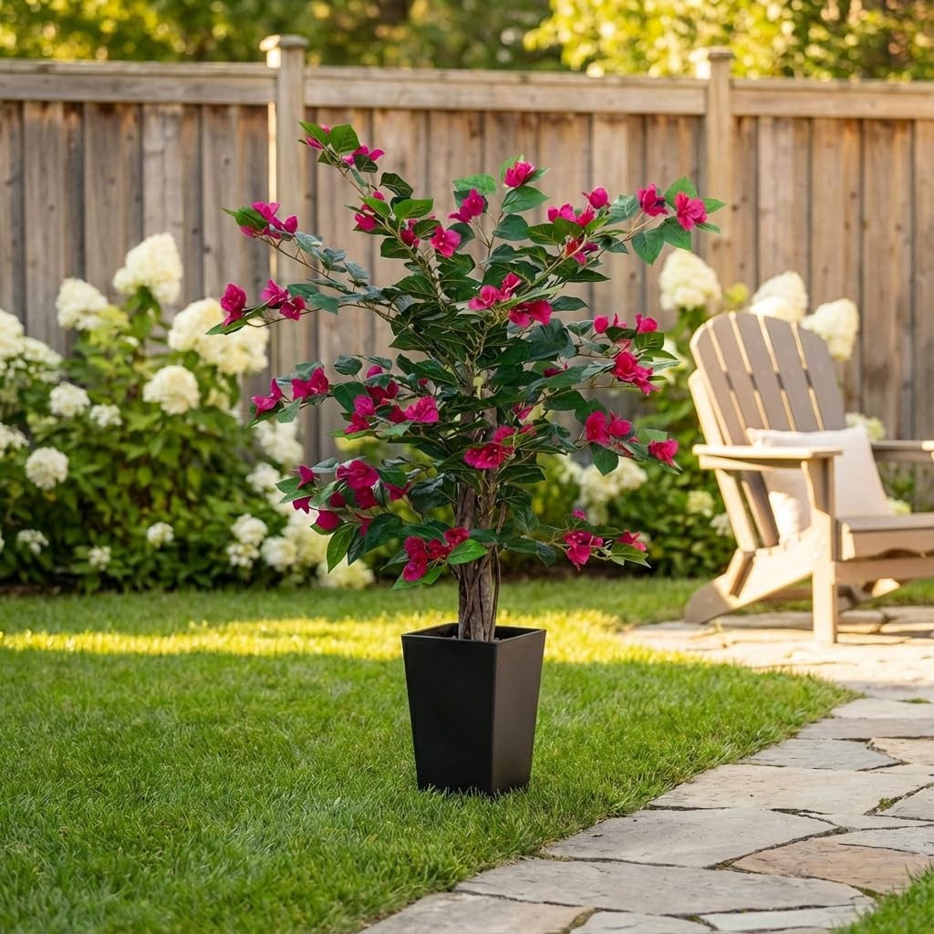 3ft Artificial Bougainvillea Tree with Flowers, 3 ft Faux Floor Plant Fake Si…