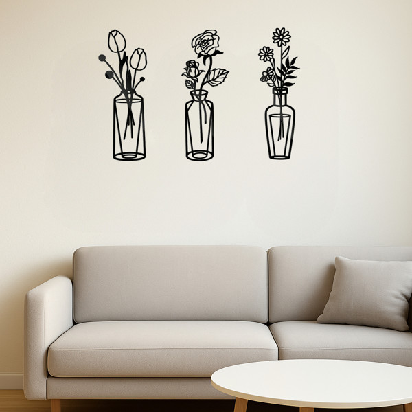 3 Pieces Metal Flower Wall Art, Minimalist Farmhouse Home Decor for Bathroom