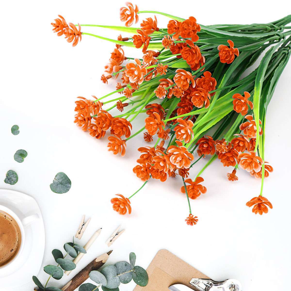 2 Bundles Artificial Fake Plastic Flowers for Outdoor Decoration UV Resistant