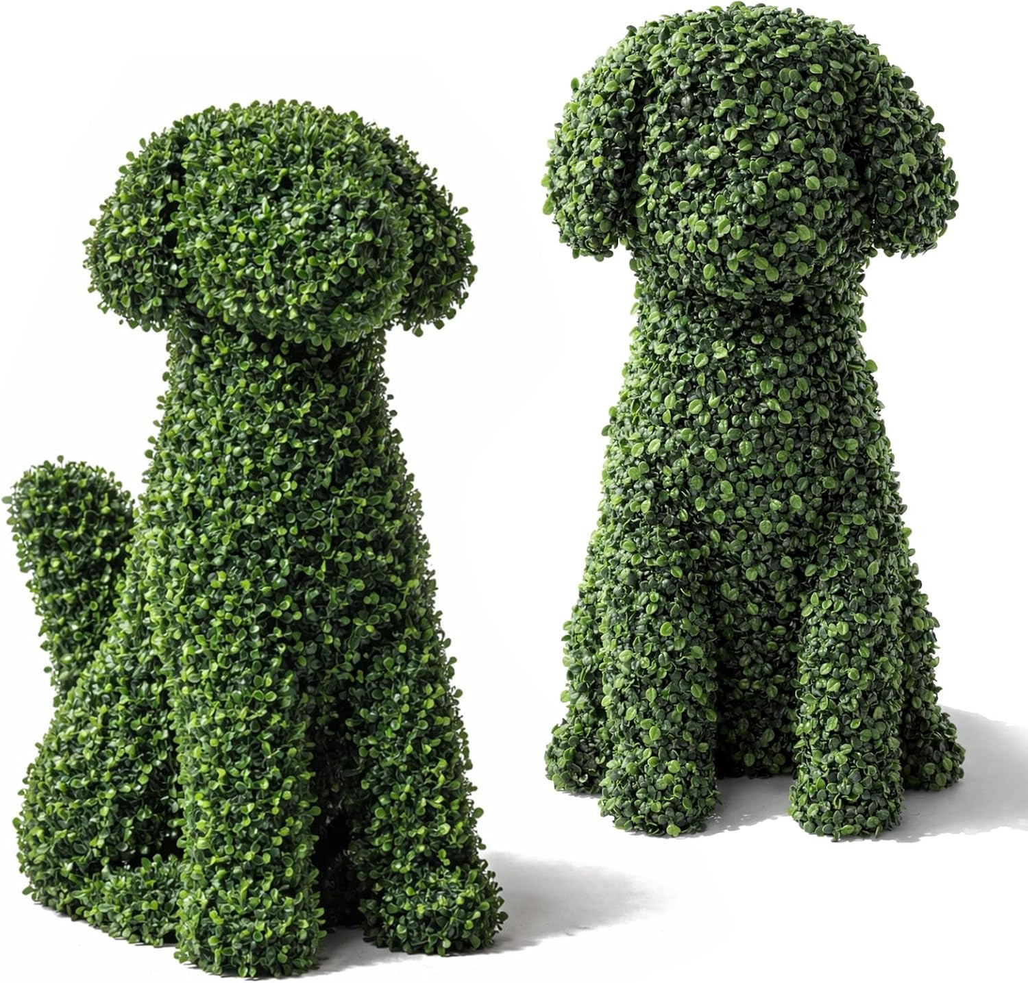 24″ Artificial Topiary Dog Statues – Green Flocking Garden Decor (2 Pcs)