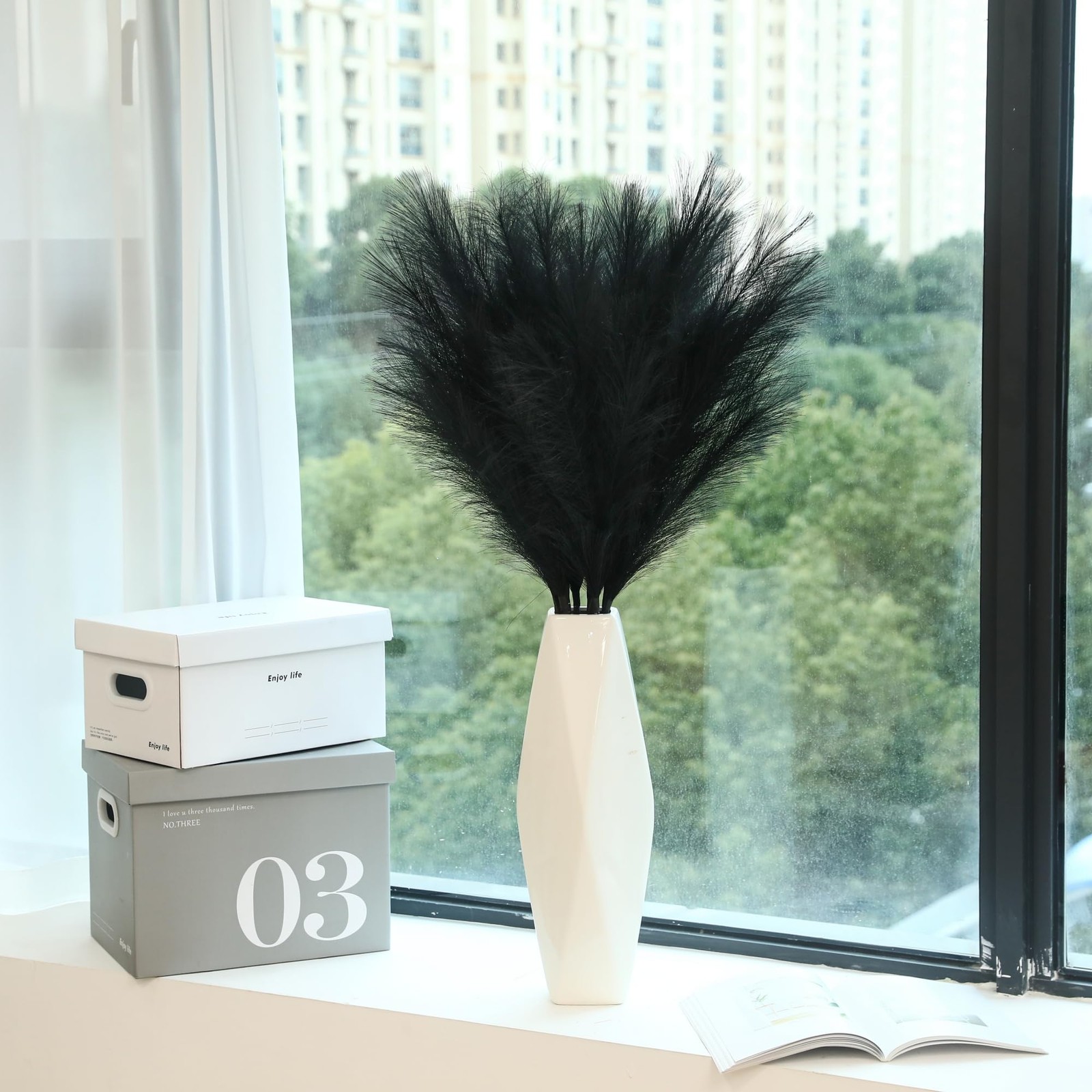 9 Stems Black Pampas Grass – 38 Inch Tall Faux Pompous Grass Decor, Long Arti…
