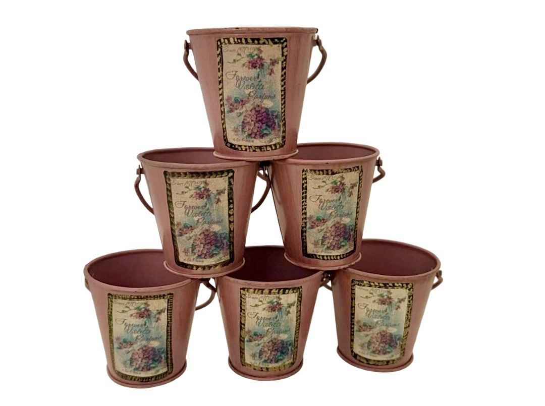 Set 6 VTG Farmhouse Metal Succulent Planters Wedding Favors Rustic Decor Blush