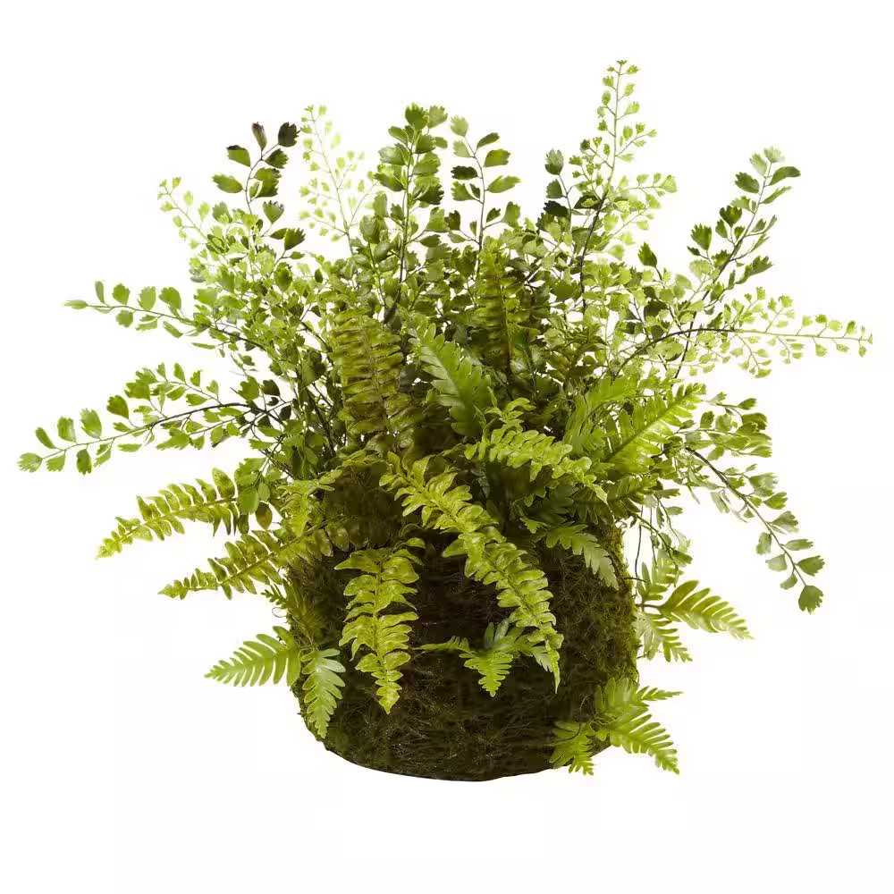 Artificial Mixed Fern with Twig and Moss Basket