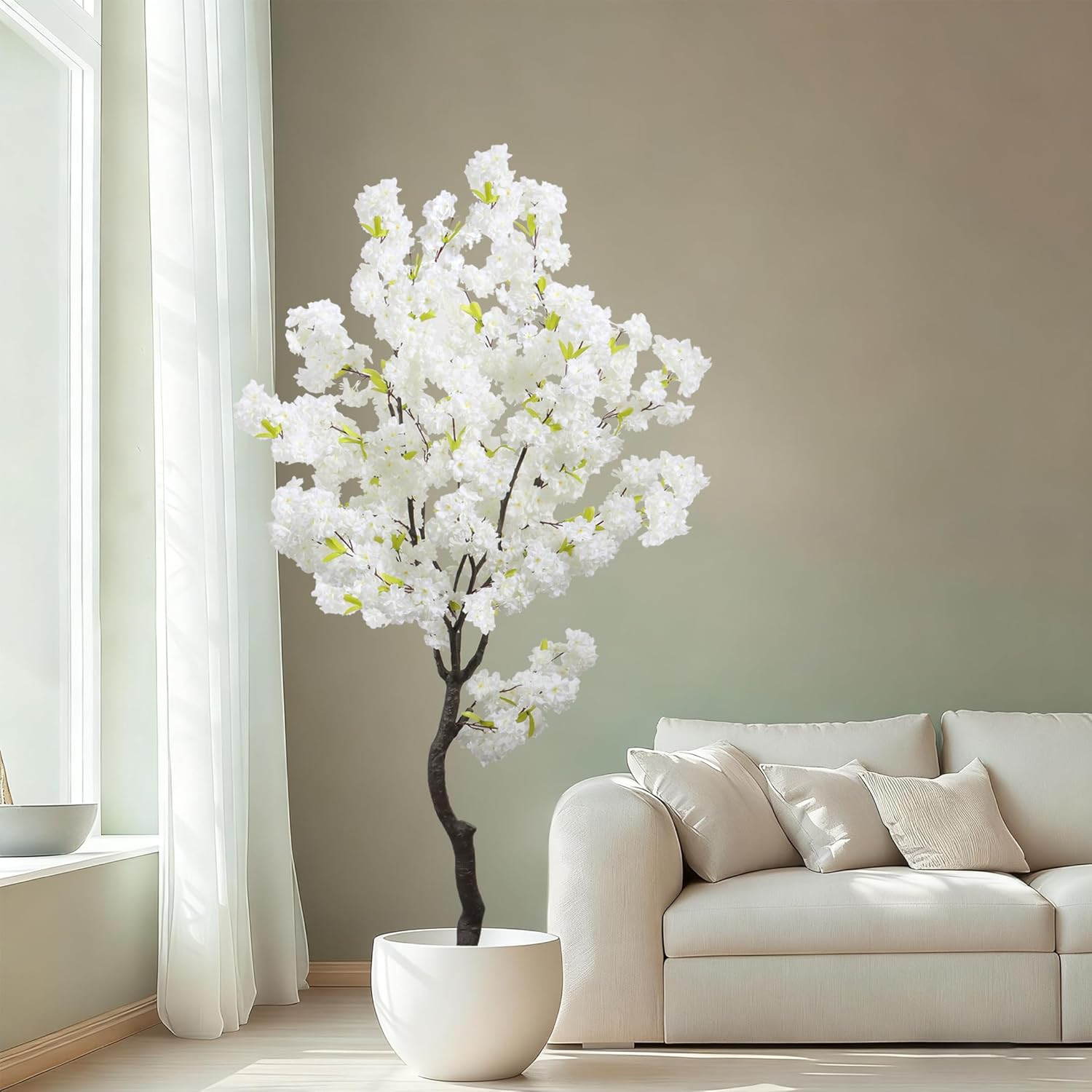 6Ft Faux White Cherry Blossom Tree for Home & Office Decor, Perfect Gift