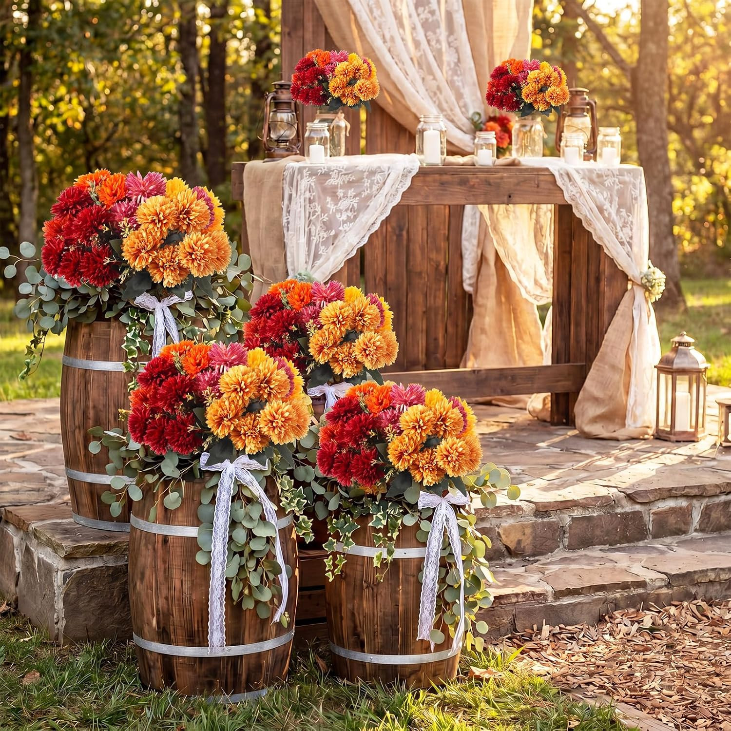 18 Bundles UV Resistant Fall Mums Flowers for Outdoor Decor and Arrangements