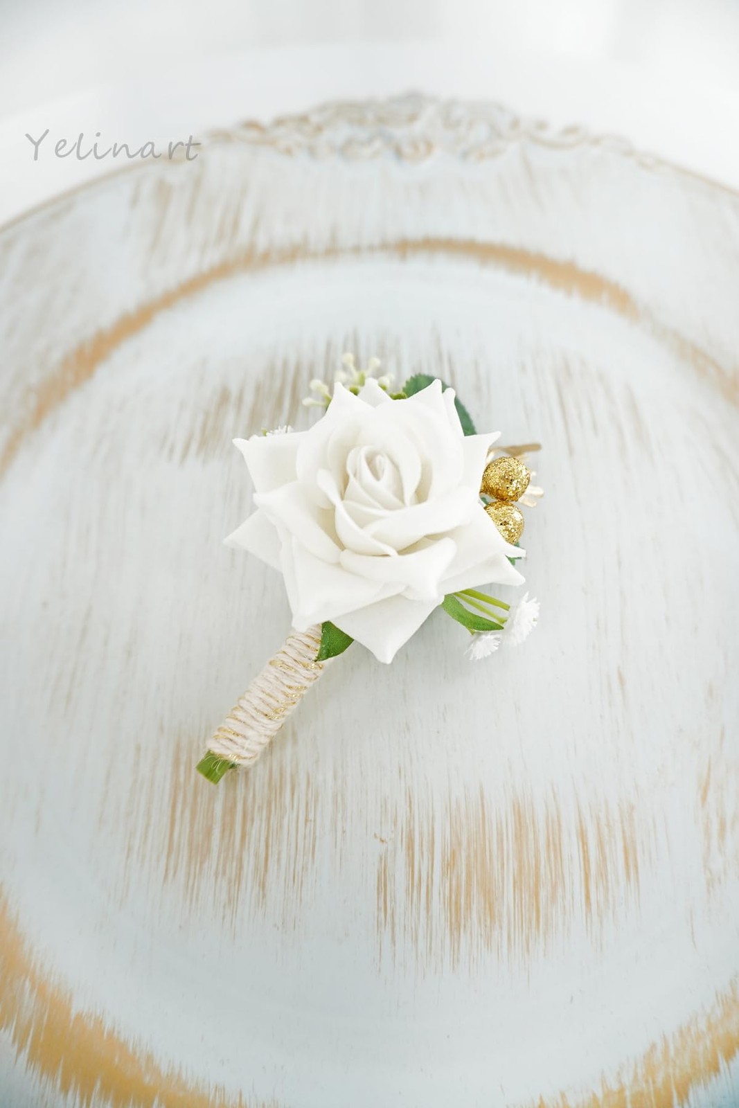 Ivory Rose Men Boutonniere For Wedding Groom Groomsmen Artificial 1 PCS