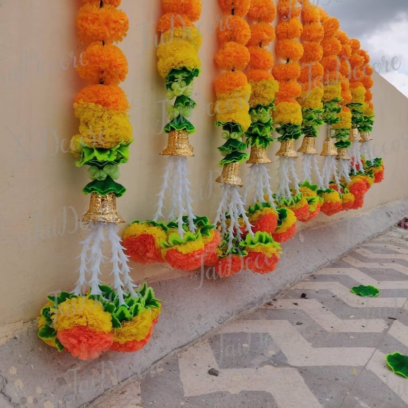 Indian Decoration Artificial Flower Toran Garland Marigold-5 feet each, set of 2