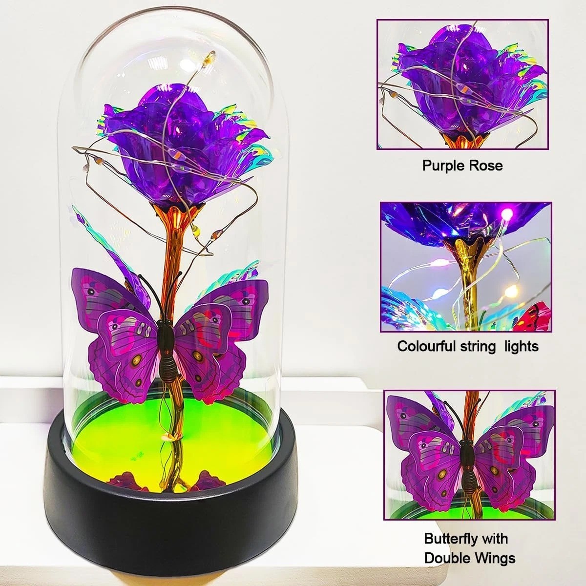 JUNQIU Mothers Day Rose Gifts for Mom, Glass Rose in Glass Dome, Light up Flower