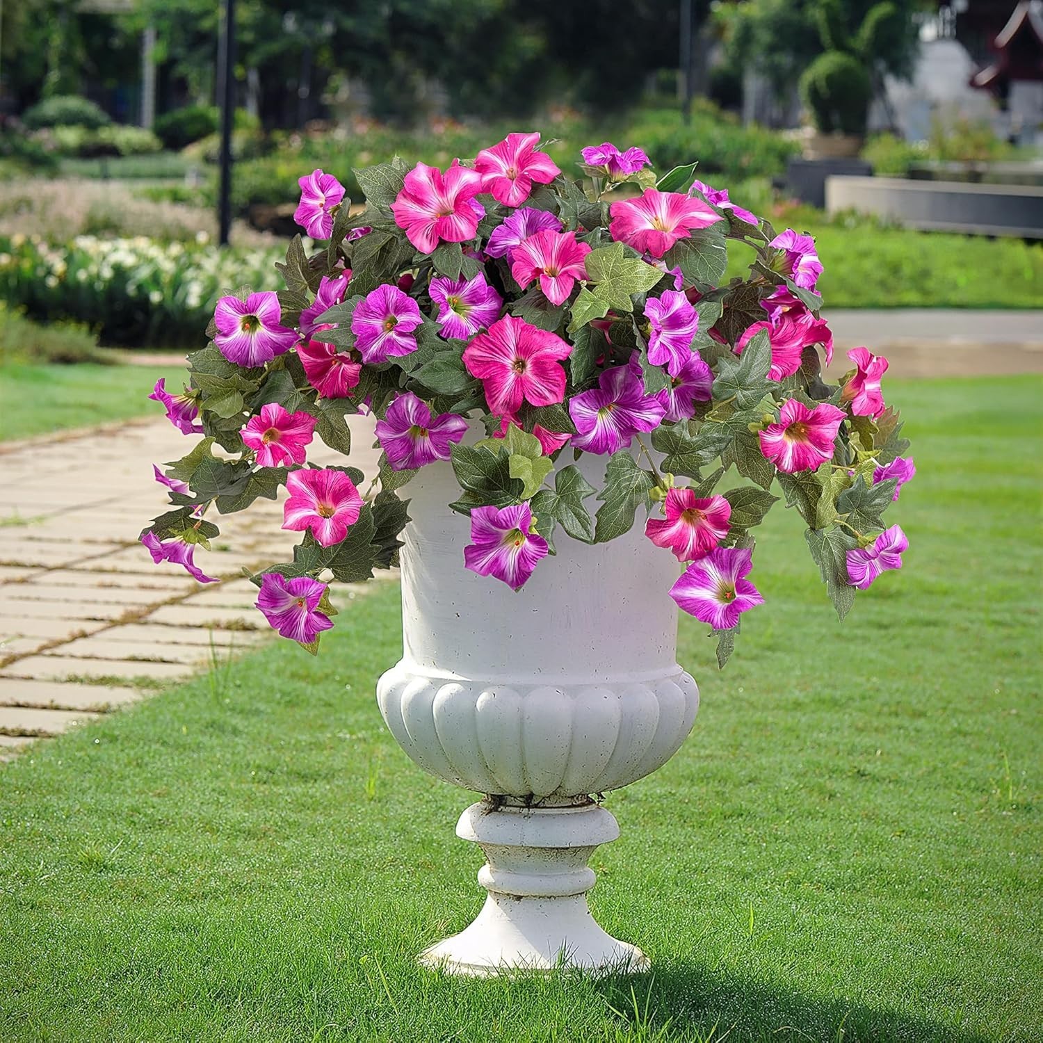 Maintenance-Free Fuchsia Lotus Faux Petunias – 2 Pack for Indoor/Outdoor Beauty