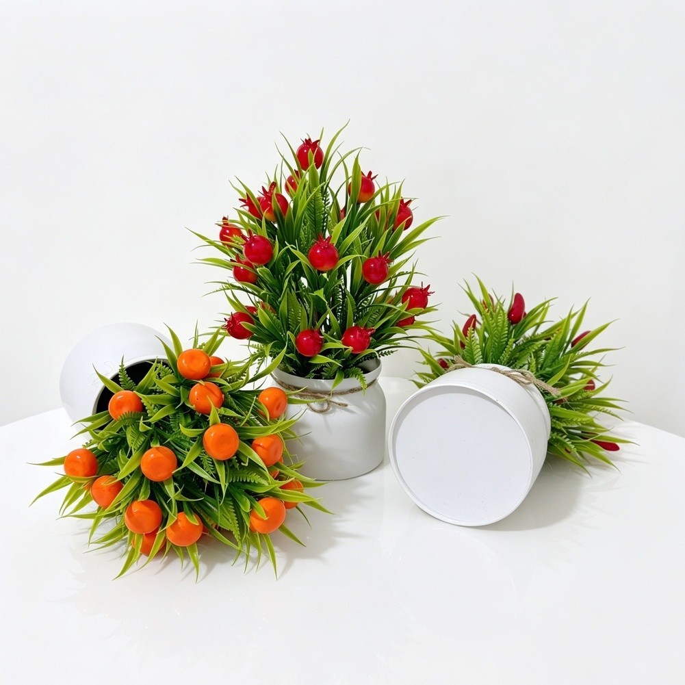 24 PCS Artificial Fruit Bonsai Tree with Hemp Rope Pot for Home Desk Decor